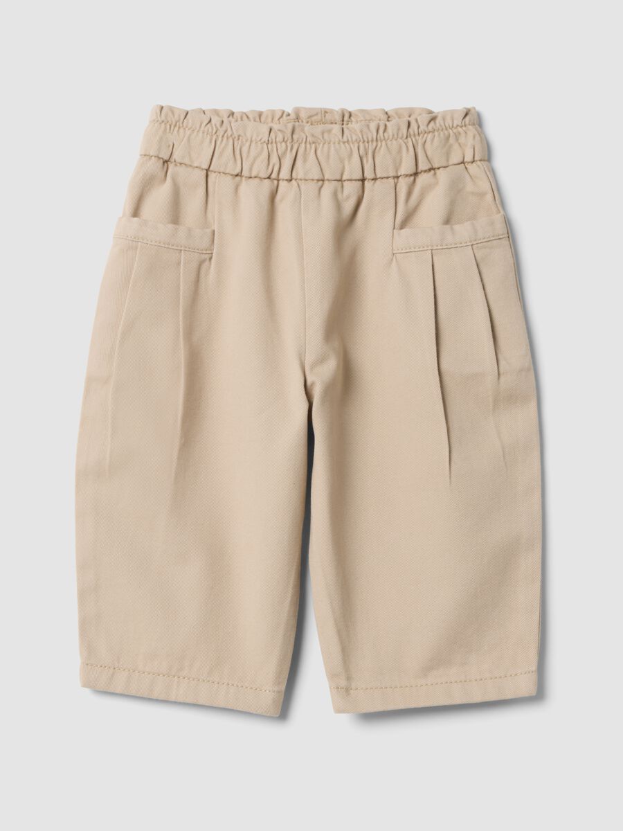 Beige pure cotton barrel-fit trousers_0