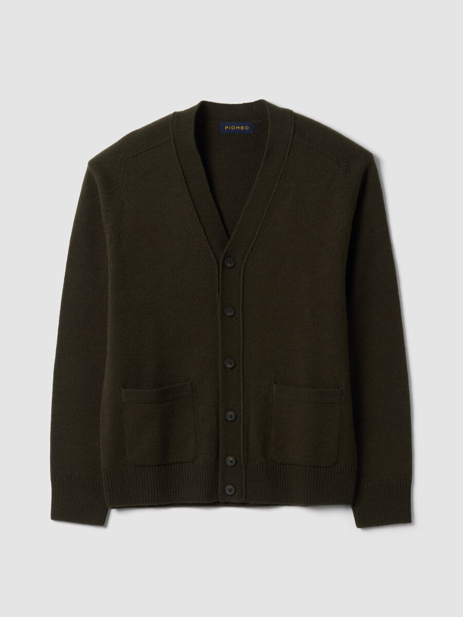Green wool-blend cardigan with deep V-neck_0