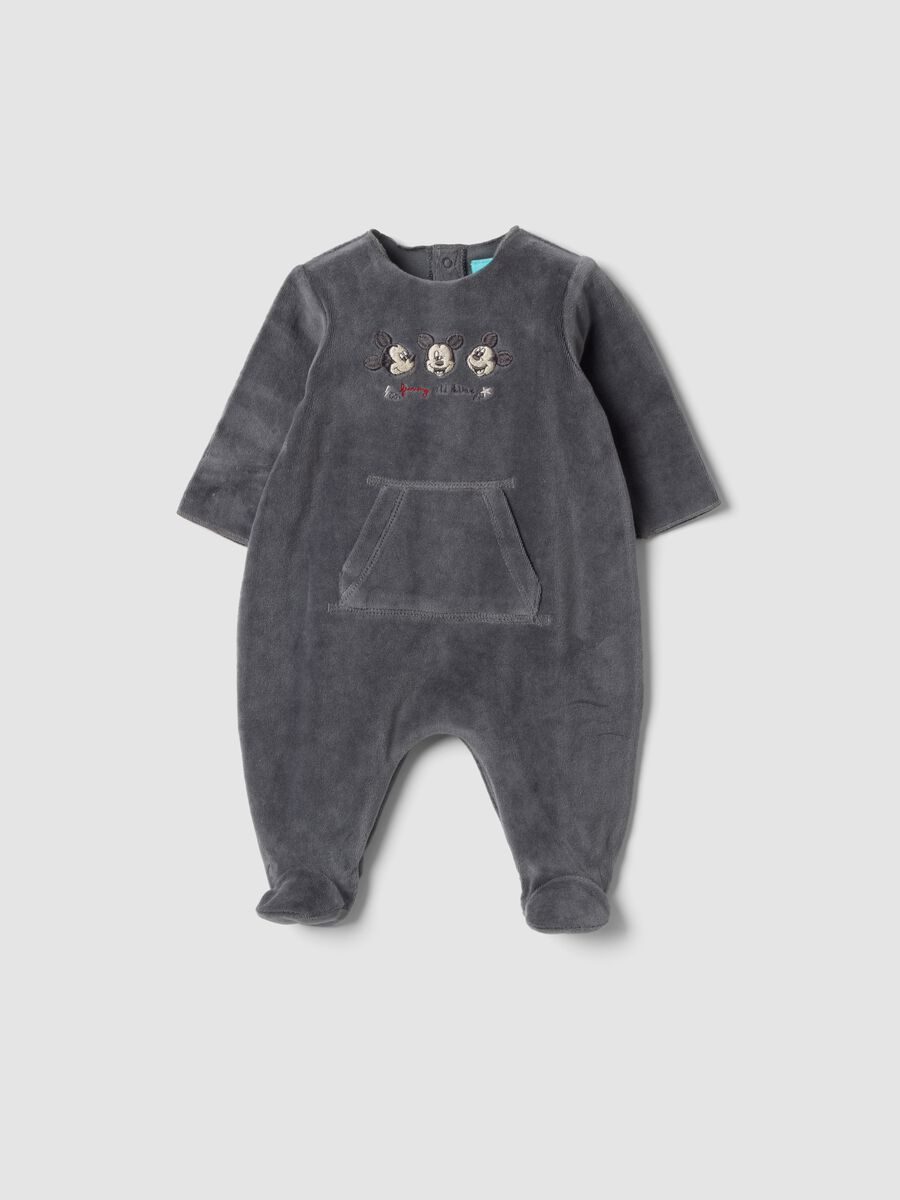 Tutina grigia con piedi in misto cotone organico con stampa Mickey_0
