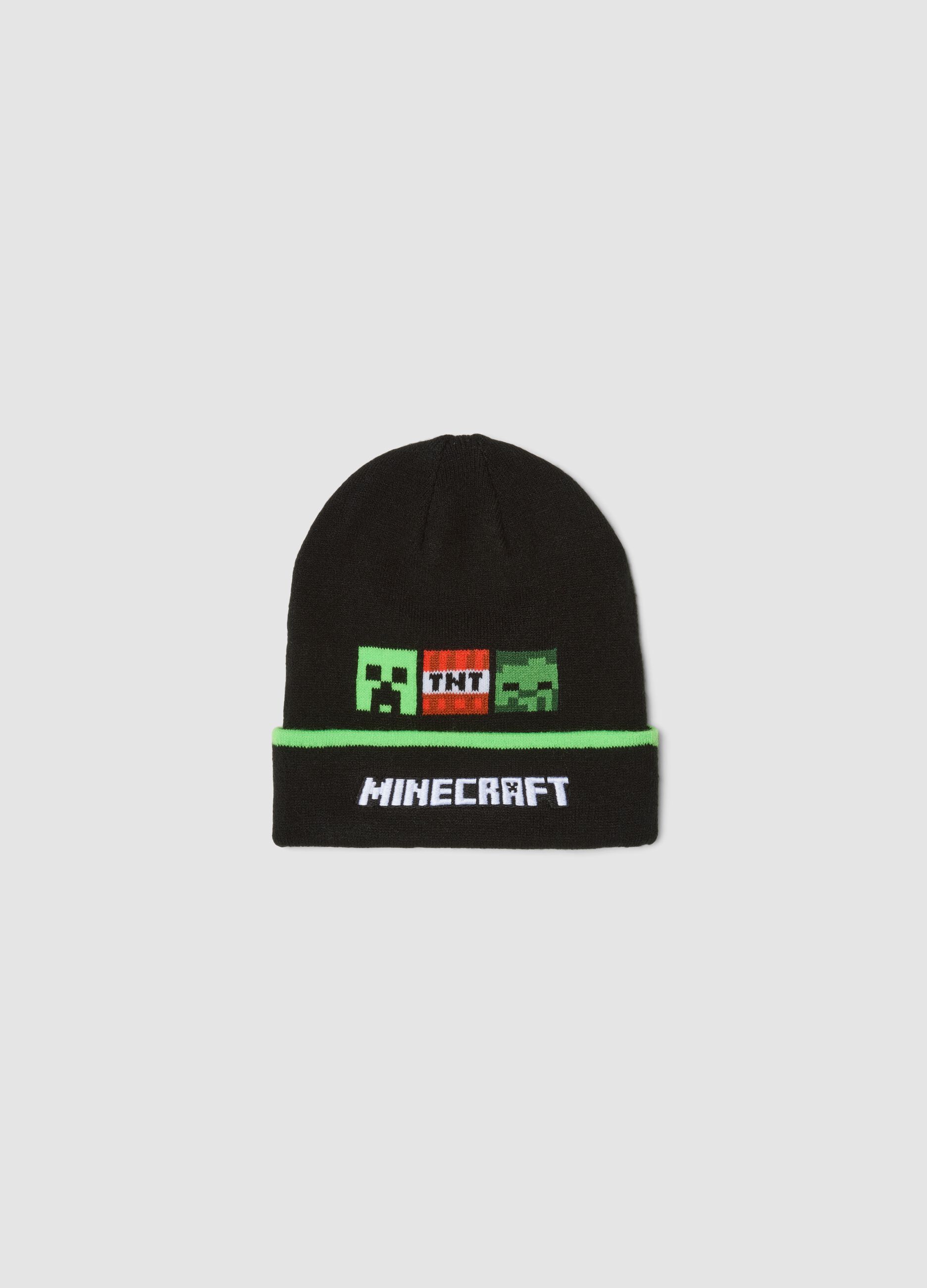 Cappello nero in maglia con risvolto a tema Minecraft