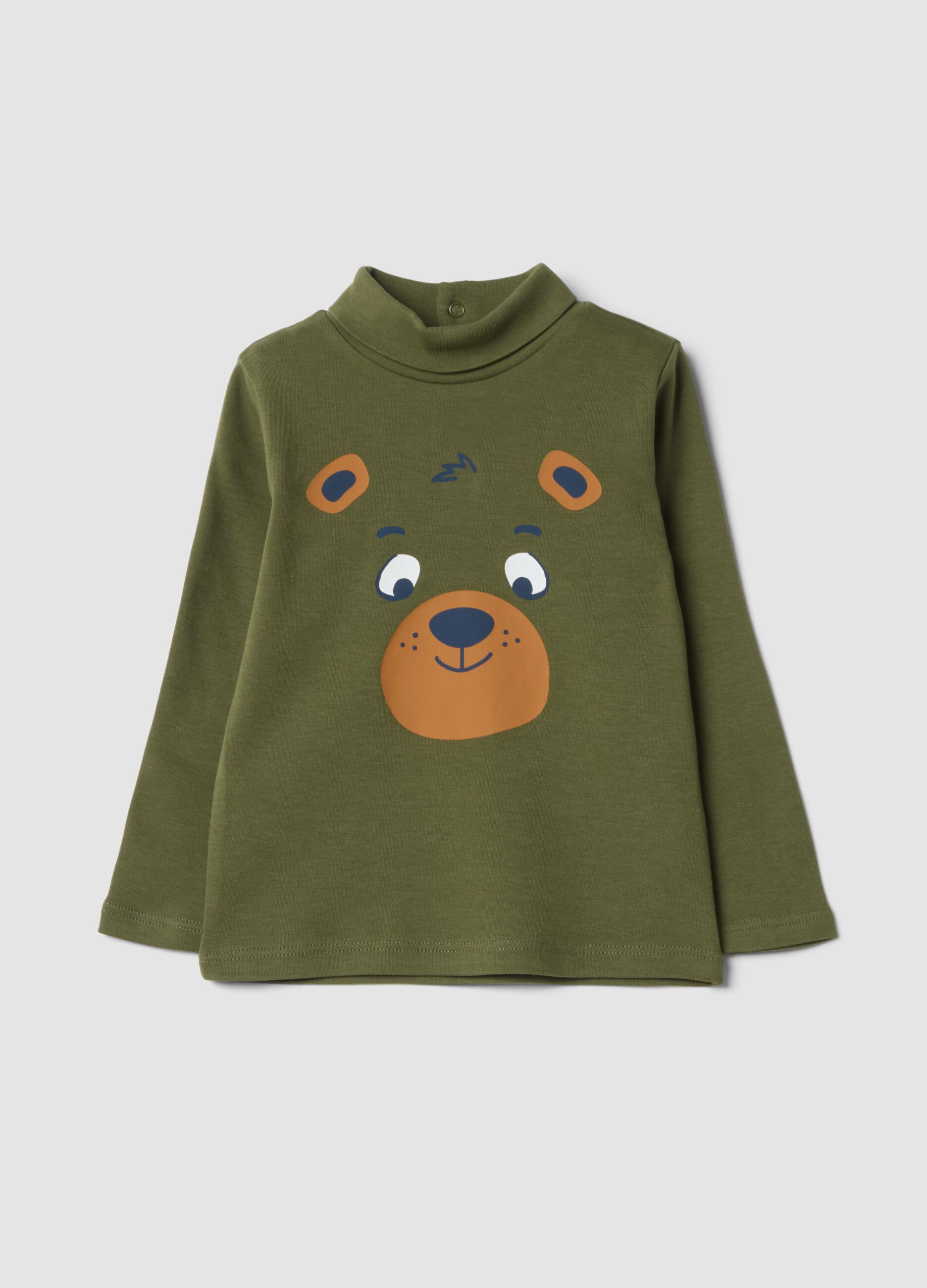 Maglia verde muschio dolcevita in puro cotone organico