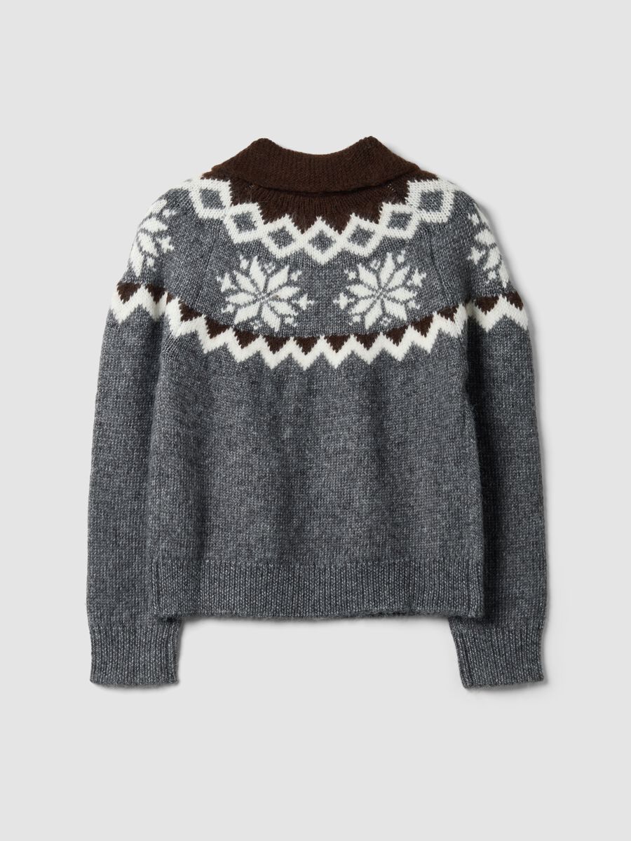 Grey jacquard cardigan with collar and zip, regular fit_2