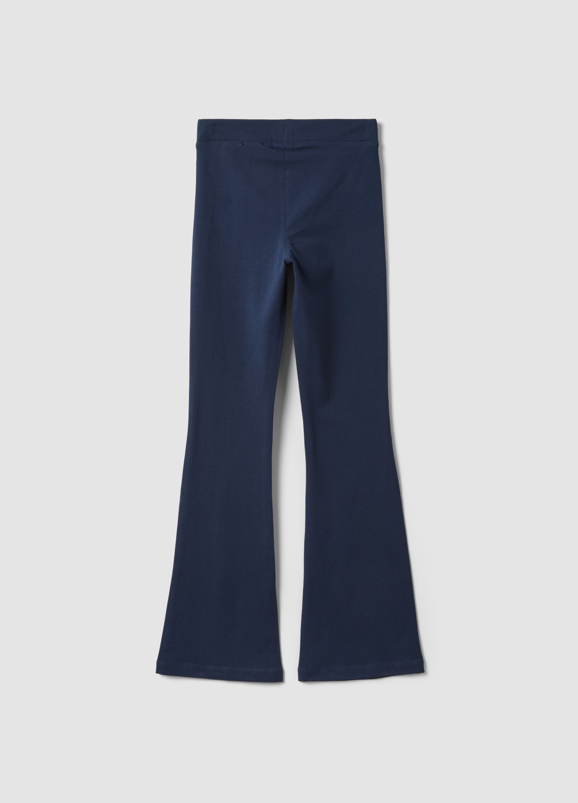 Leggings blu flare in cotone jersey organico elasticizzato