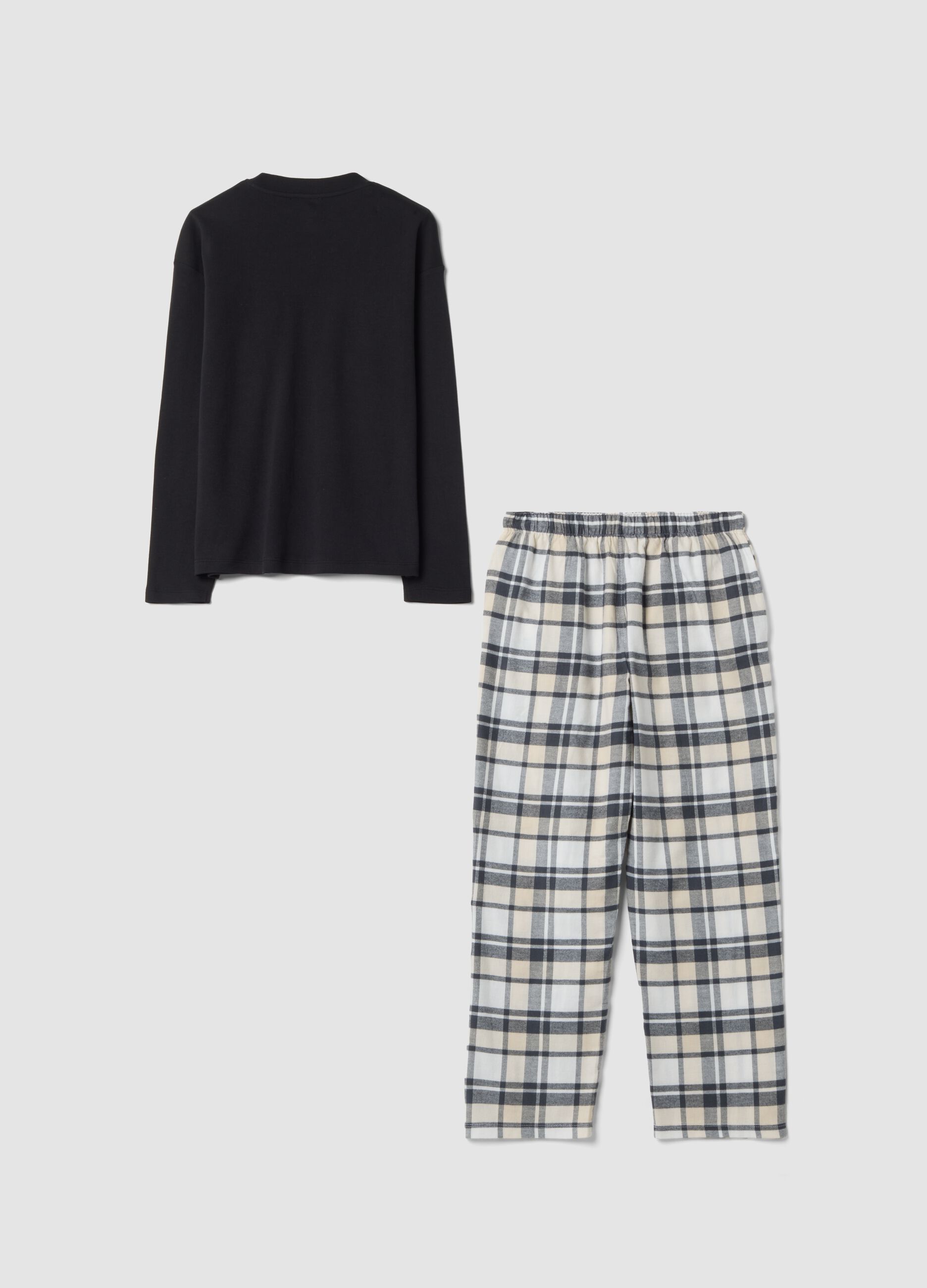 White and grey pure organic cotton crew-neck pyjamas
