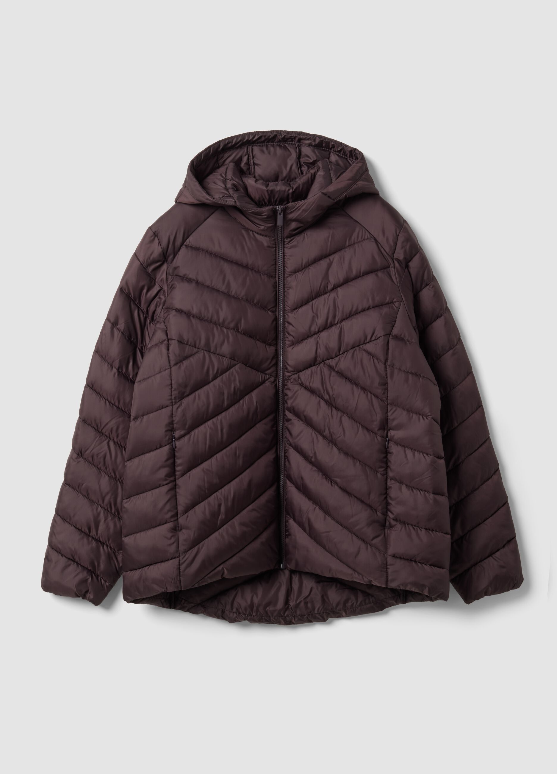 Purple Ultralight quilted jacket with hood and zip, regular fit