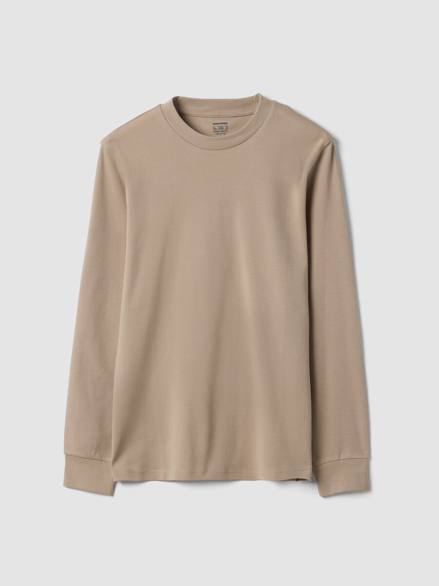 Beige pure cotton crew-neck T-shirt, regular fit_0