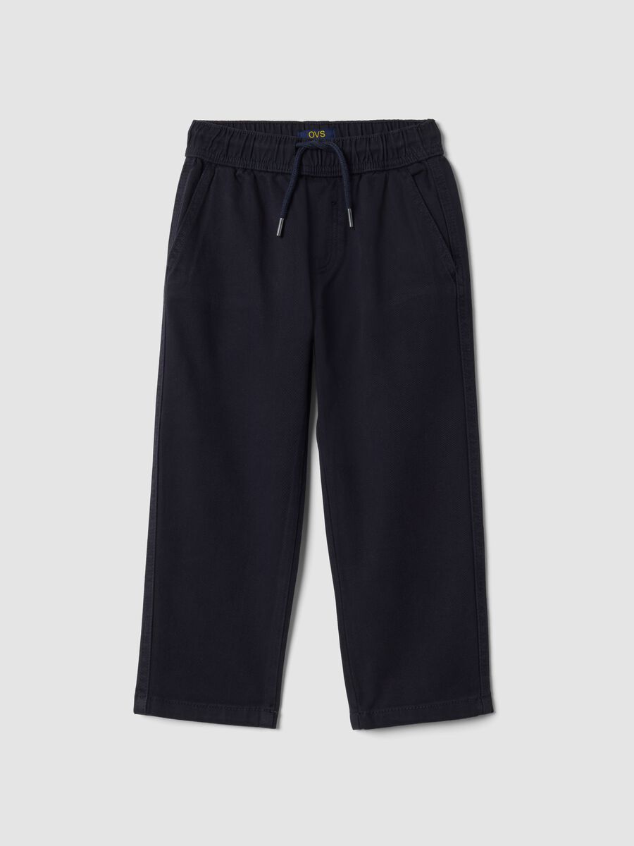 Blue regular-fit stretch cotton twill trousers_0
