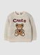 Beige stretch jersey crew-neck top_0