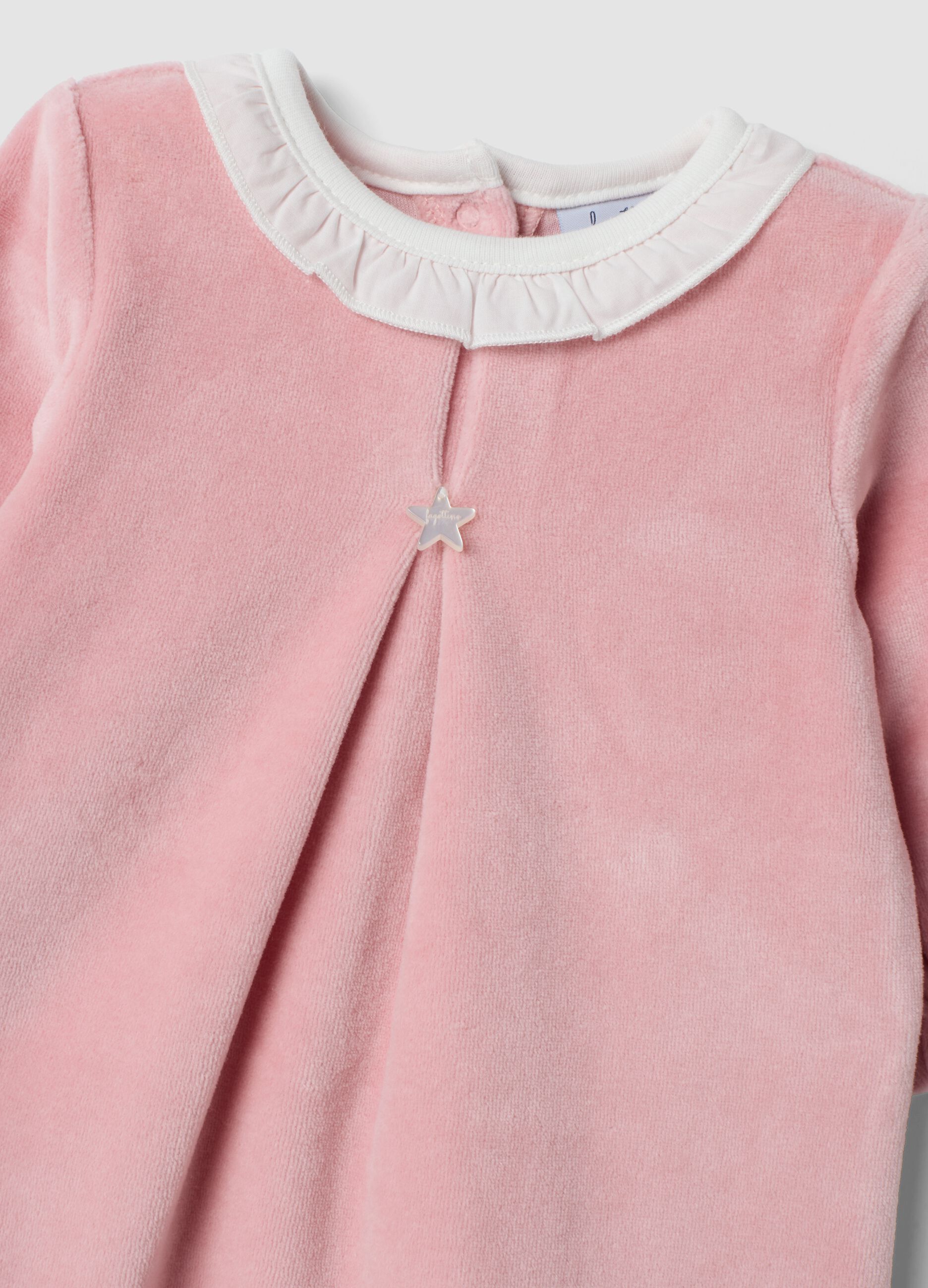 Tutina rosa in misto cotone organico con colletto volant