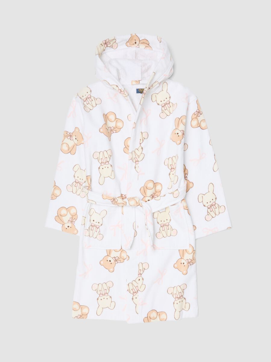 White hooded bathrobe in pure organic cotton_0