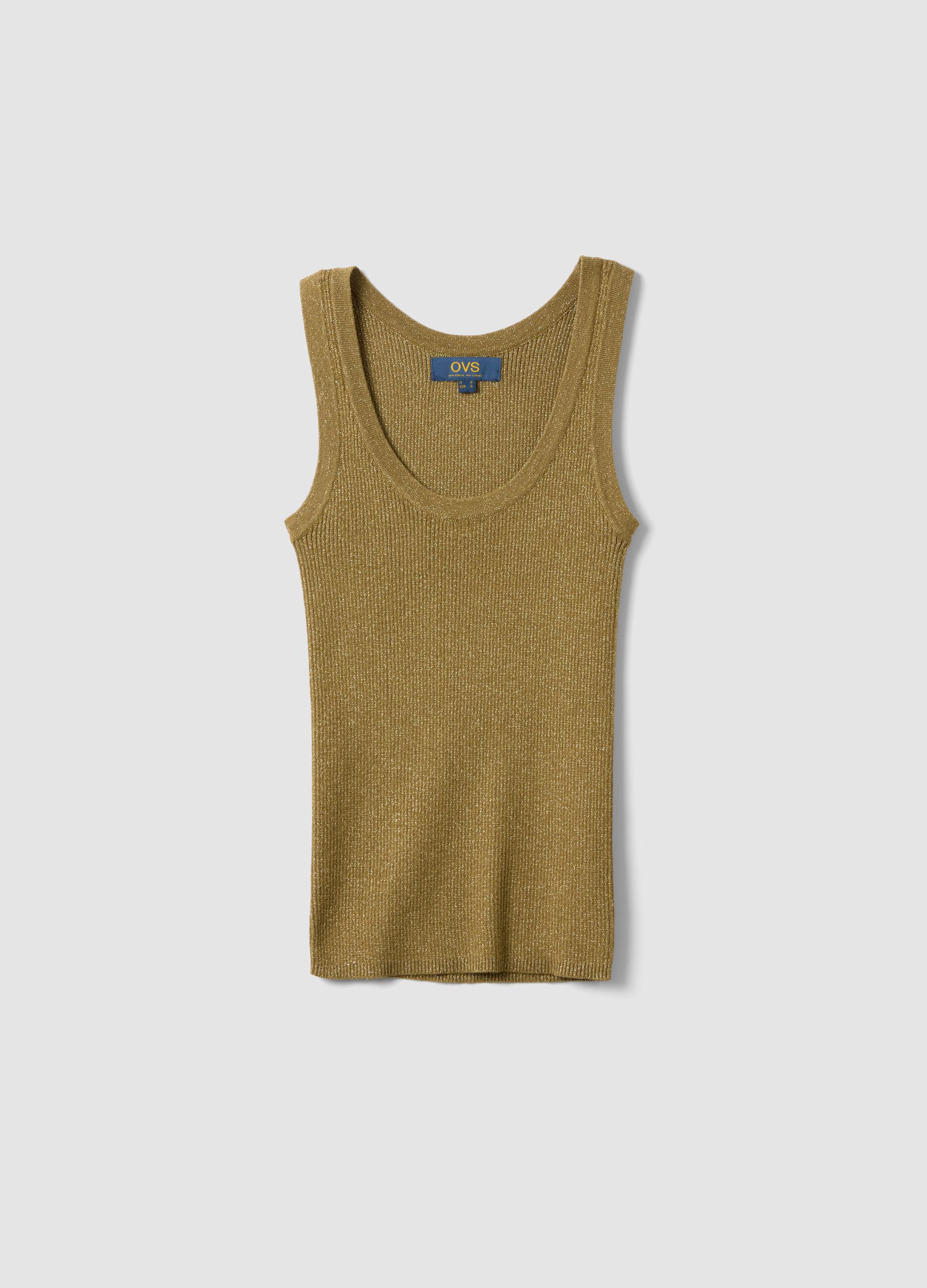 Brown viscose blend fitted tank top