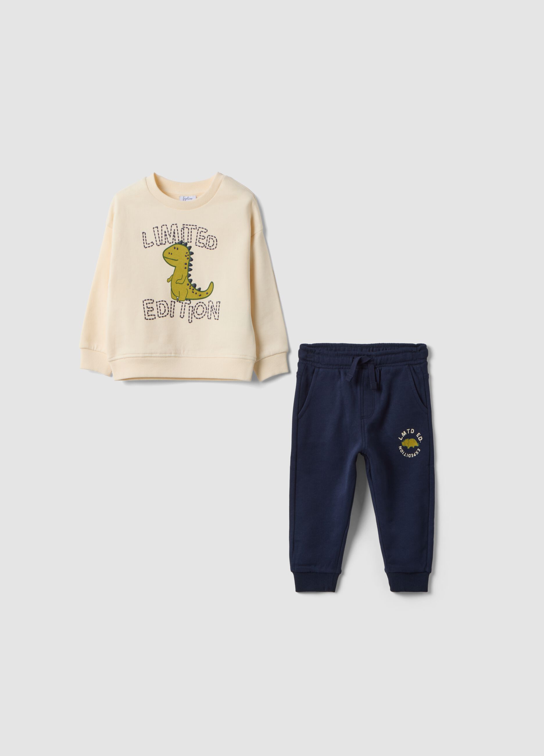 Completo jogging beige in puro cotone con girocollo