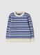 Ivory and royal blue jacquard crew-neck jumper, regular fit_0