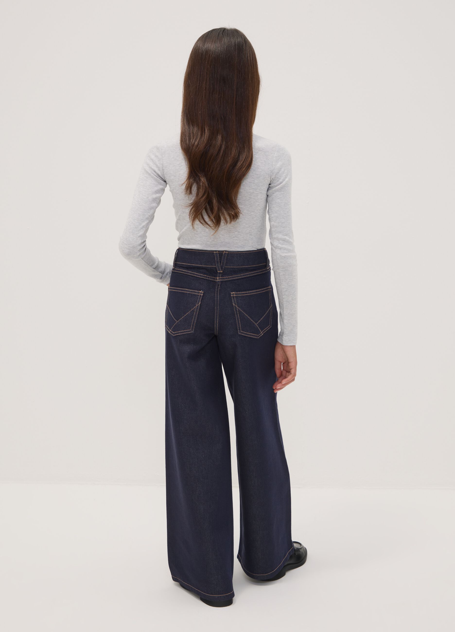 Jeans blu wide leg in misto cotone e lyocell