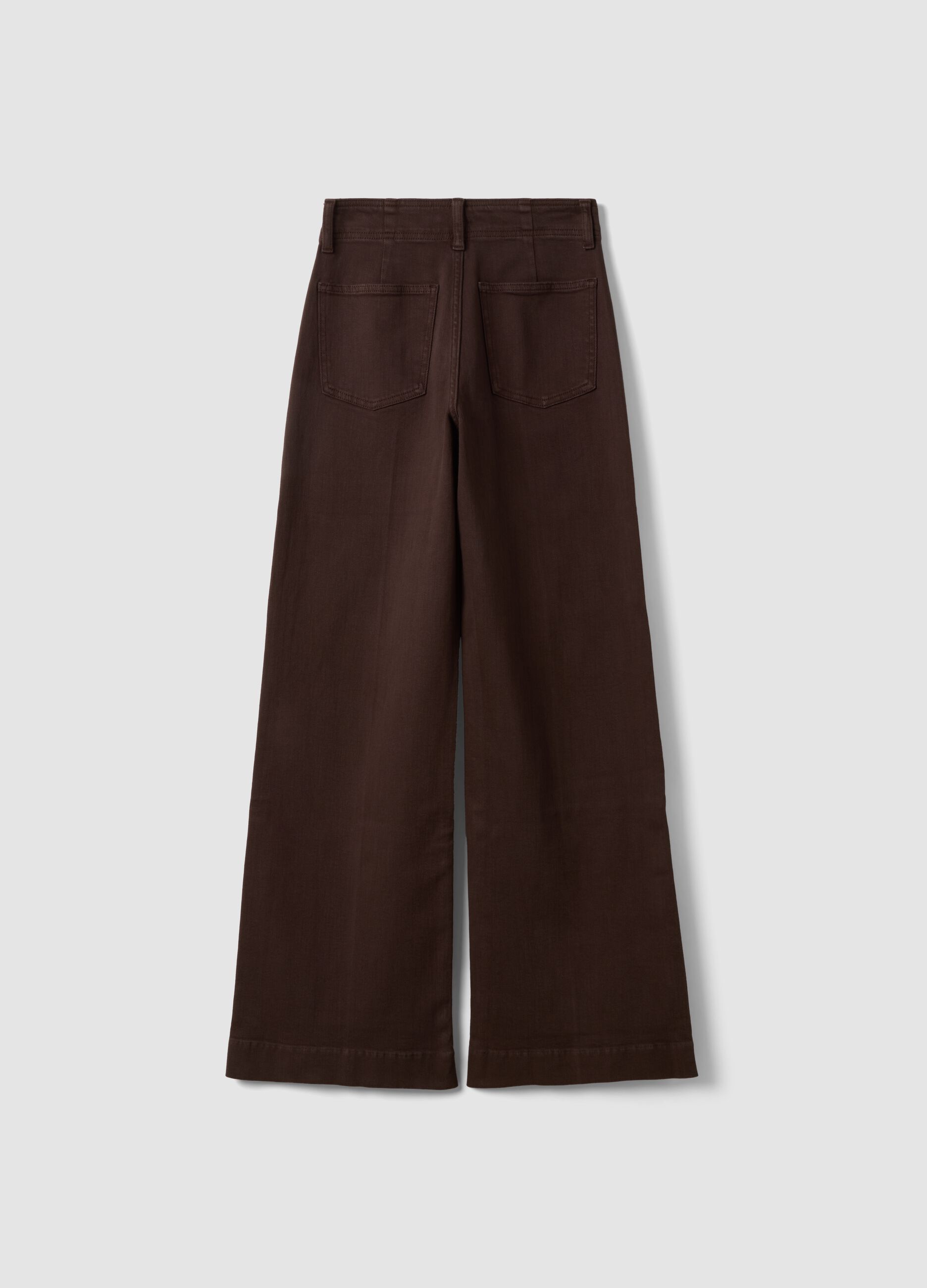 Brown wide-leg jeans in stretch cotton twill