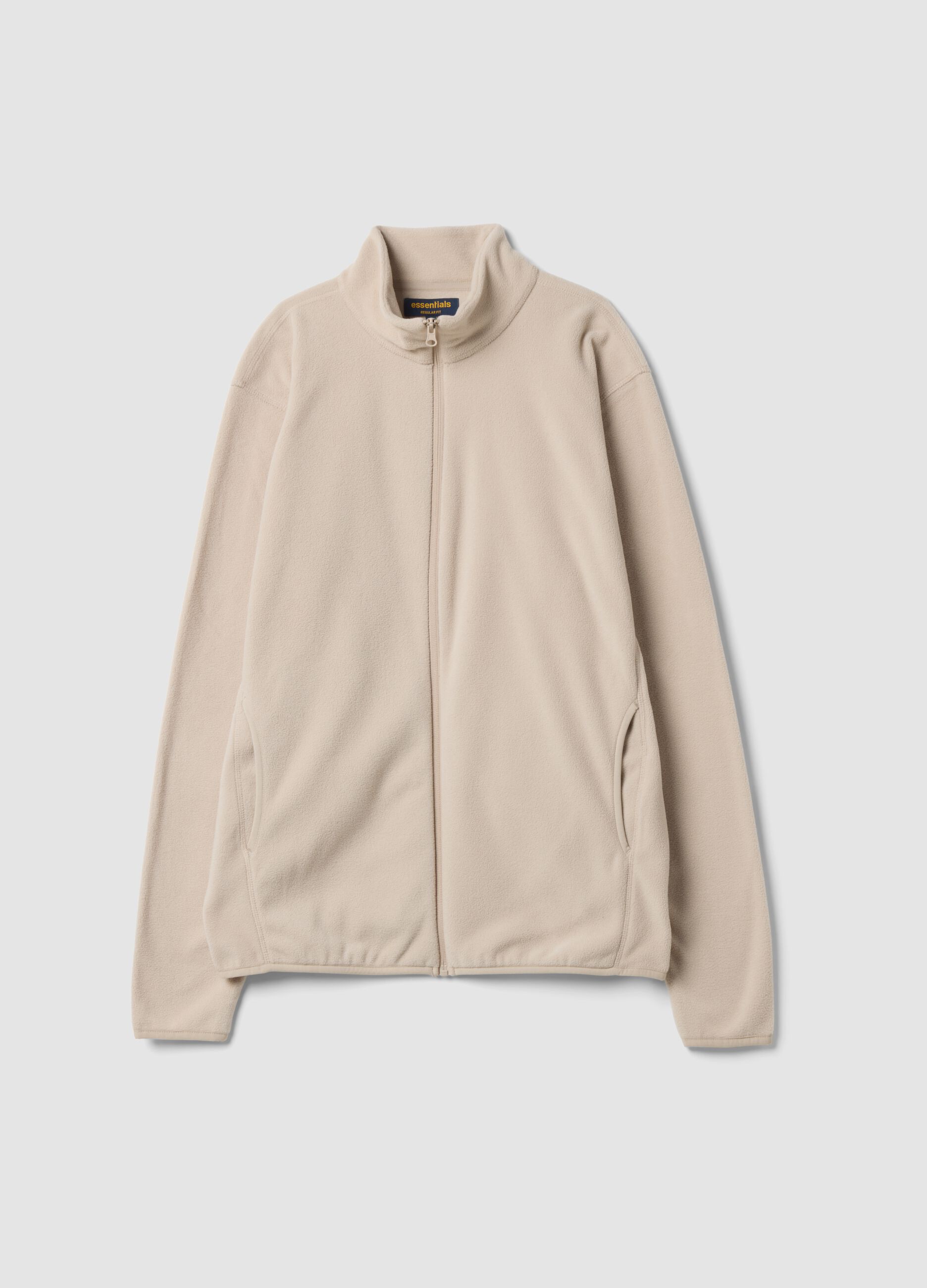White fleece zip-neck sweatshirt, regular fit