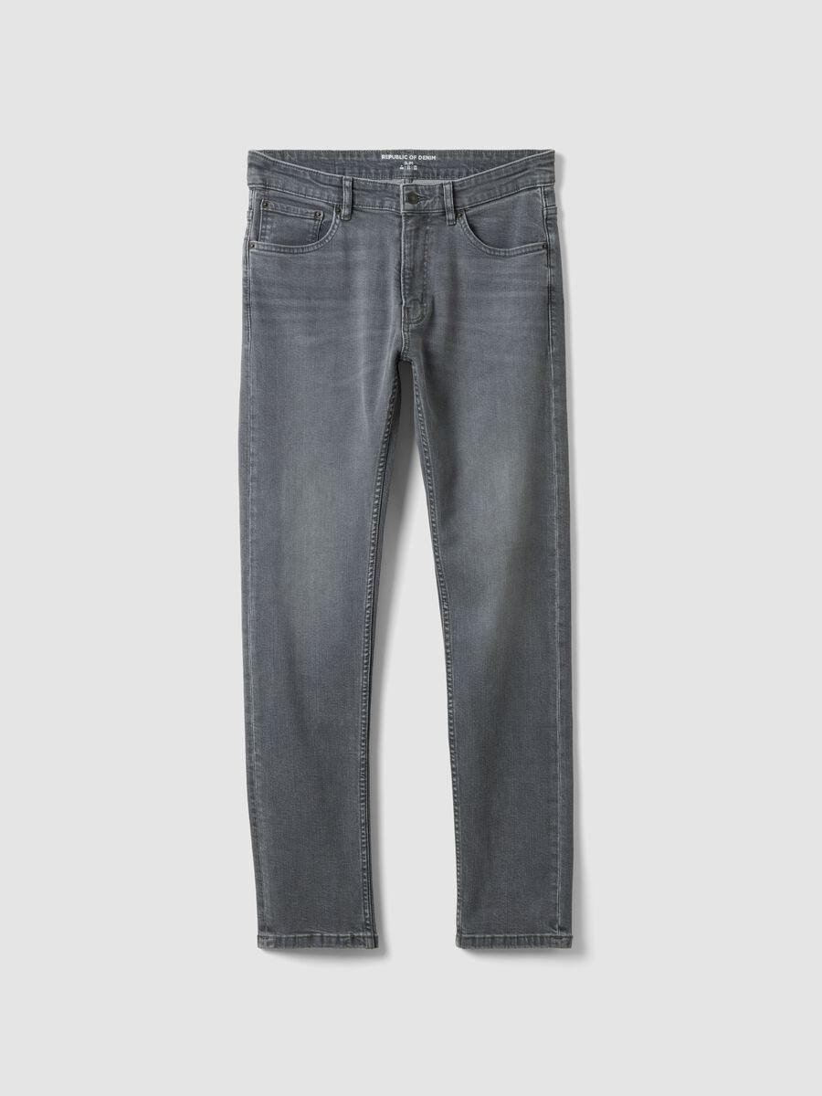 Men&rsquo;s grey denim slim-fit stretch cotton jeans_4