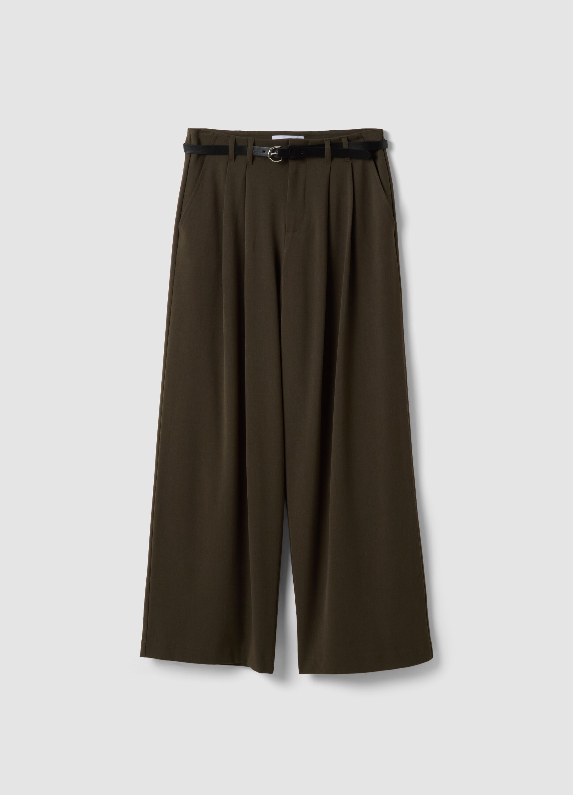 Brown wide-leg stretch viscose trousers
