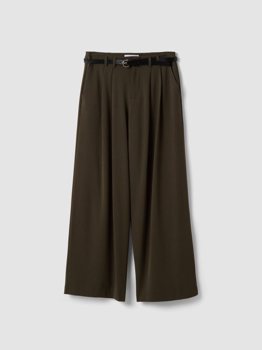 Brown wide-leg stretch viscose trousers_0