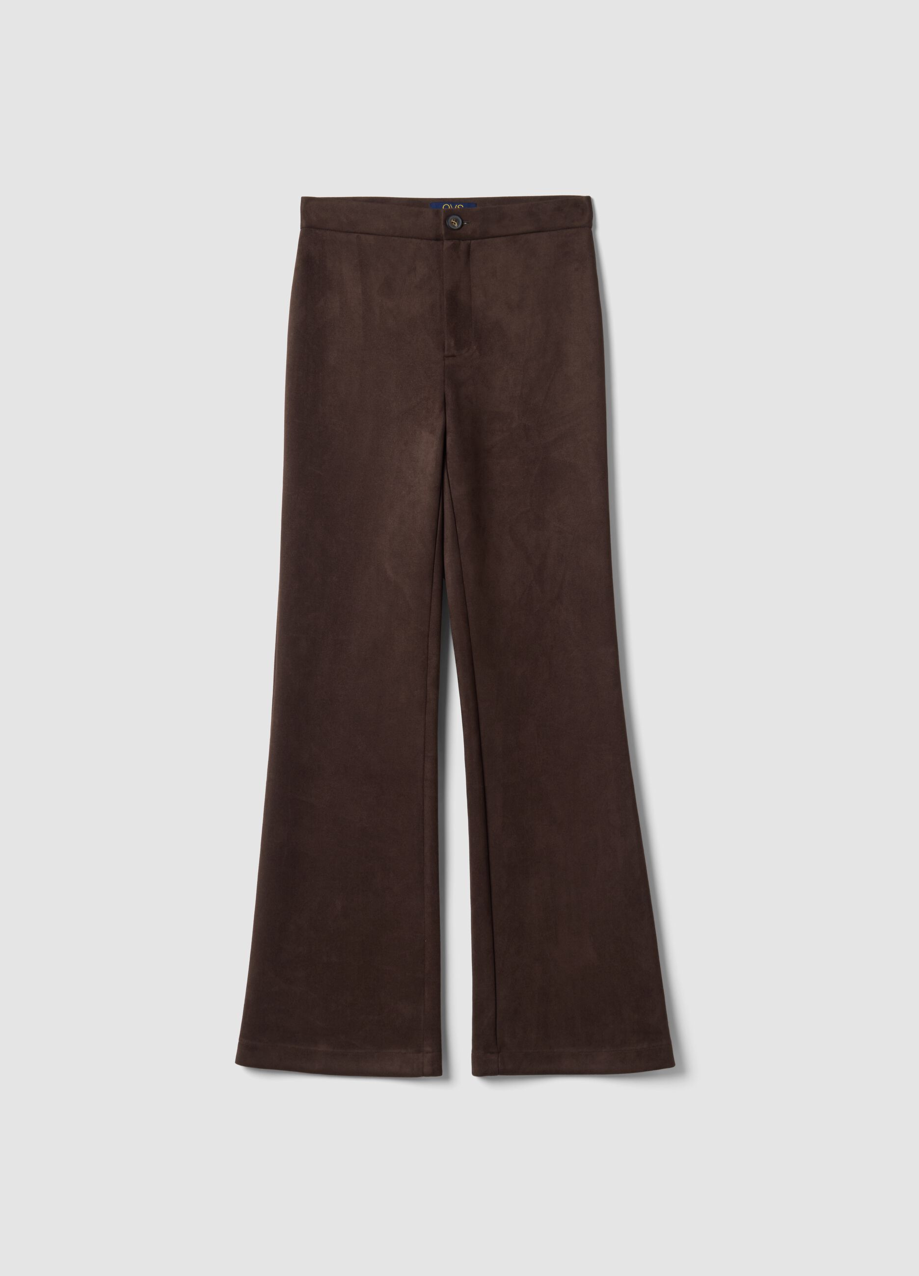 Pantaloni marroni flare in tessuto elasticizzato