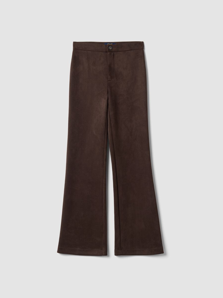 Pantaloni marroni flare in tessuto elasticizzato_4
