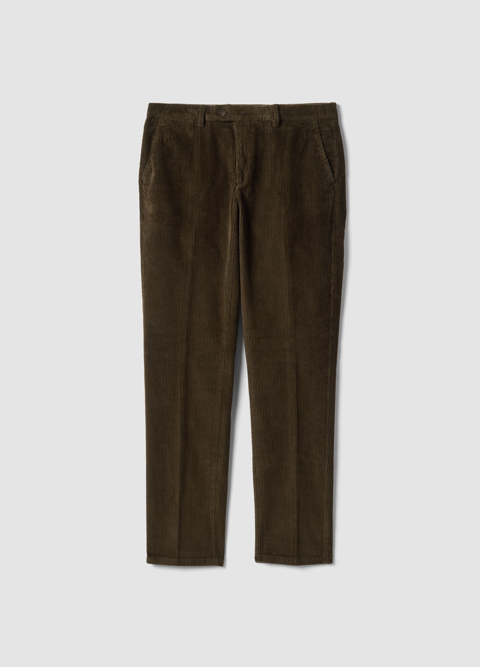 Pantaloni marroni in cotone elasticizzato a coste