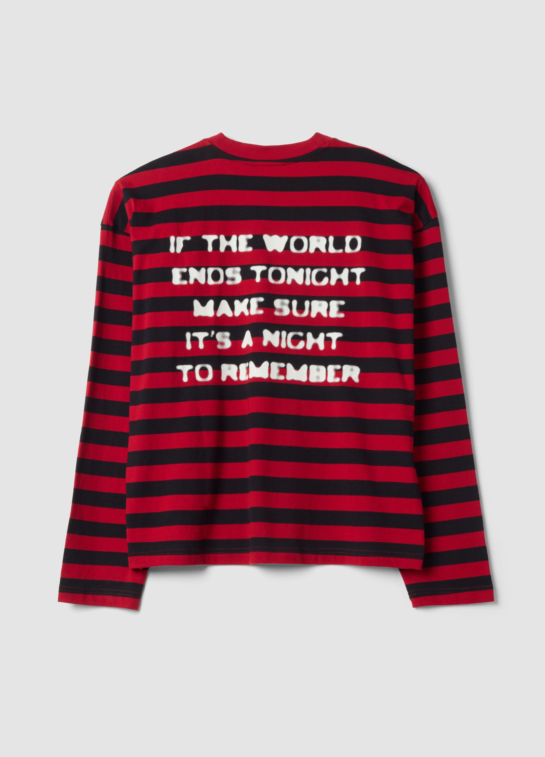 Red and blue striped crew-neck T-shirt in pure cotton, oversized fit