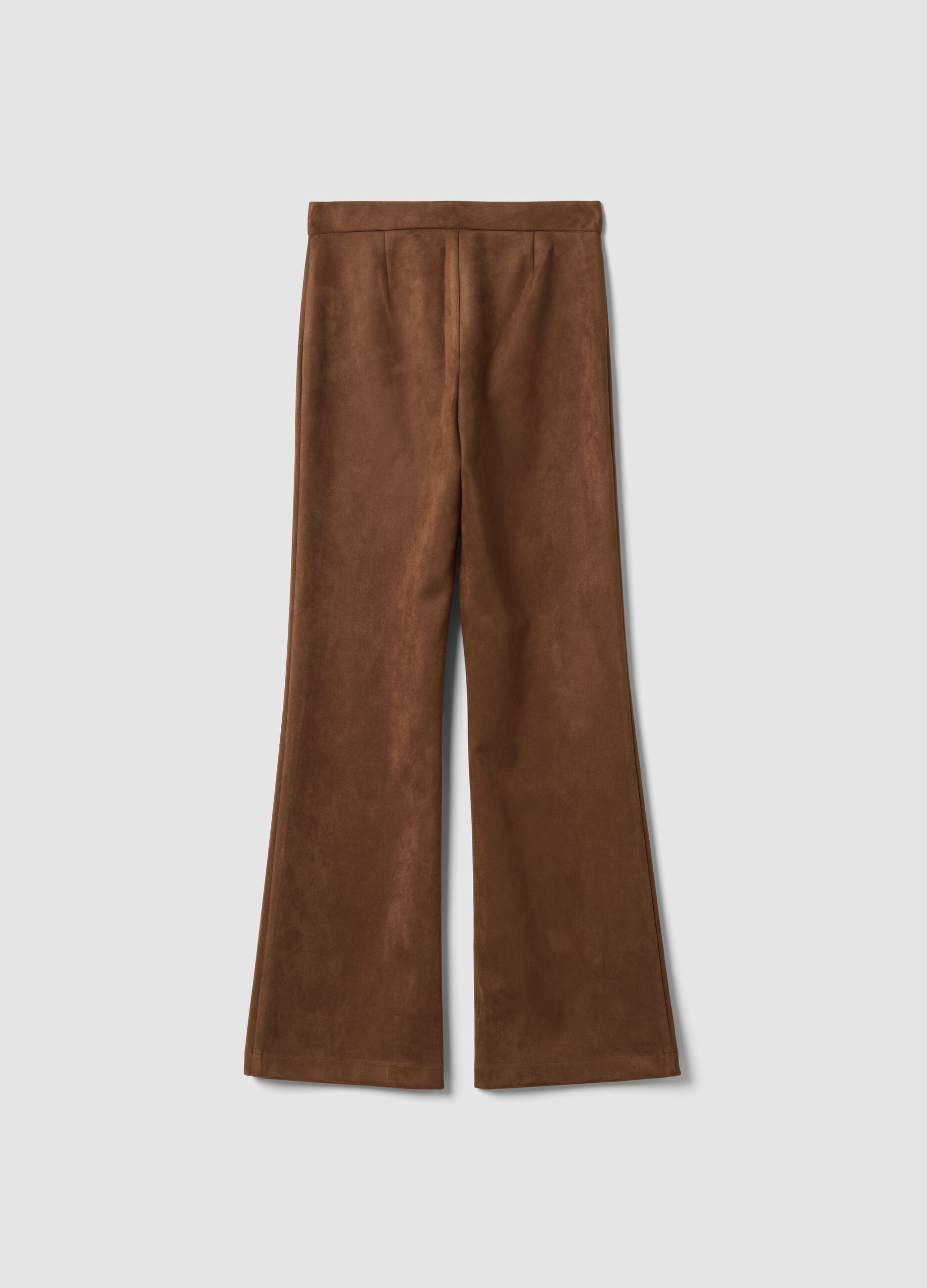 Pantaloni marroni flare in tessuto elasticizzato
