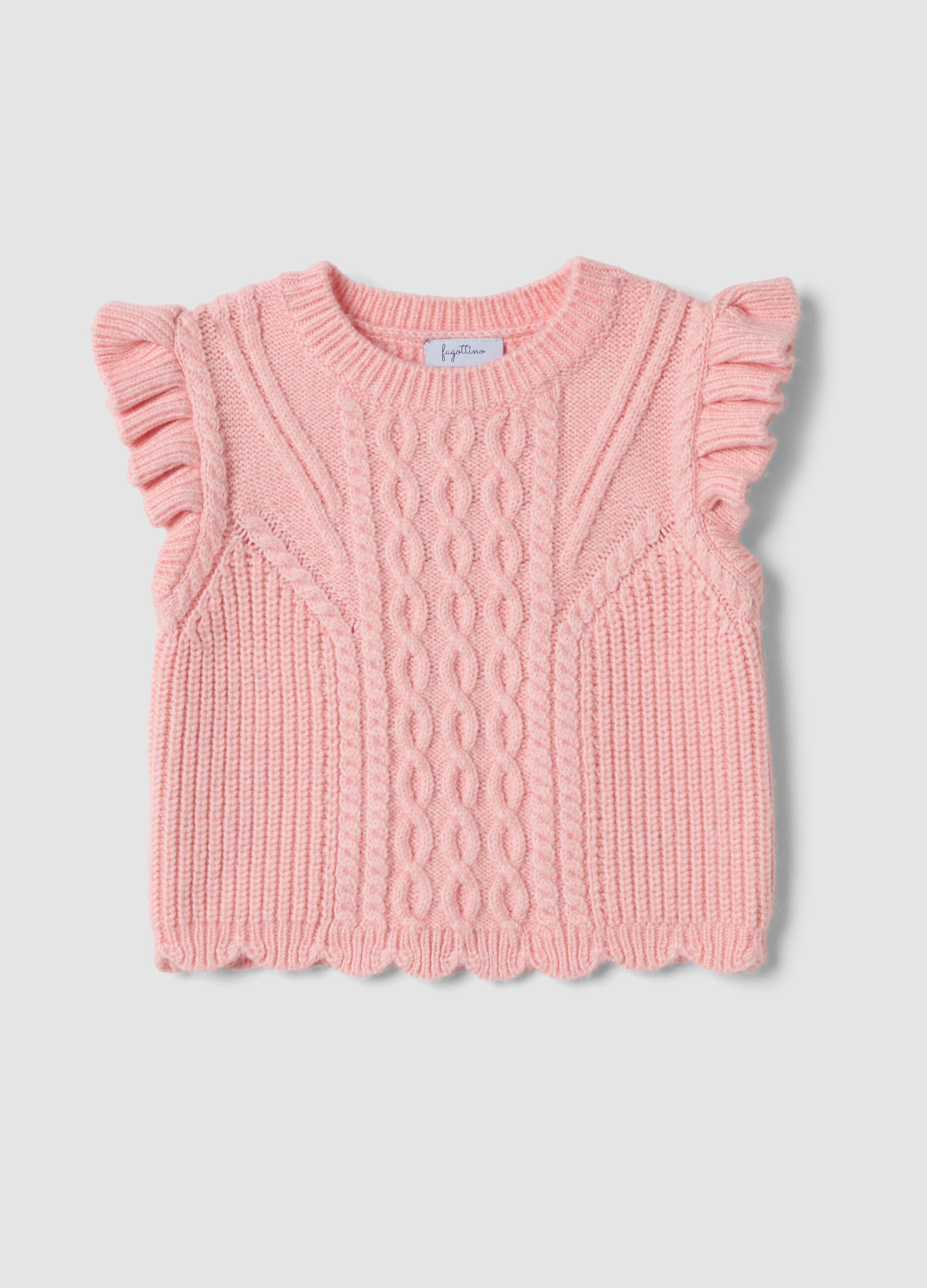 Gilet rosa chiaro in misto viscosa con girocollo in maglia
