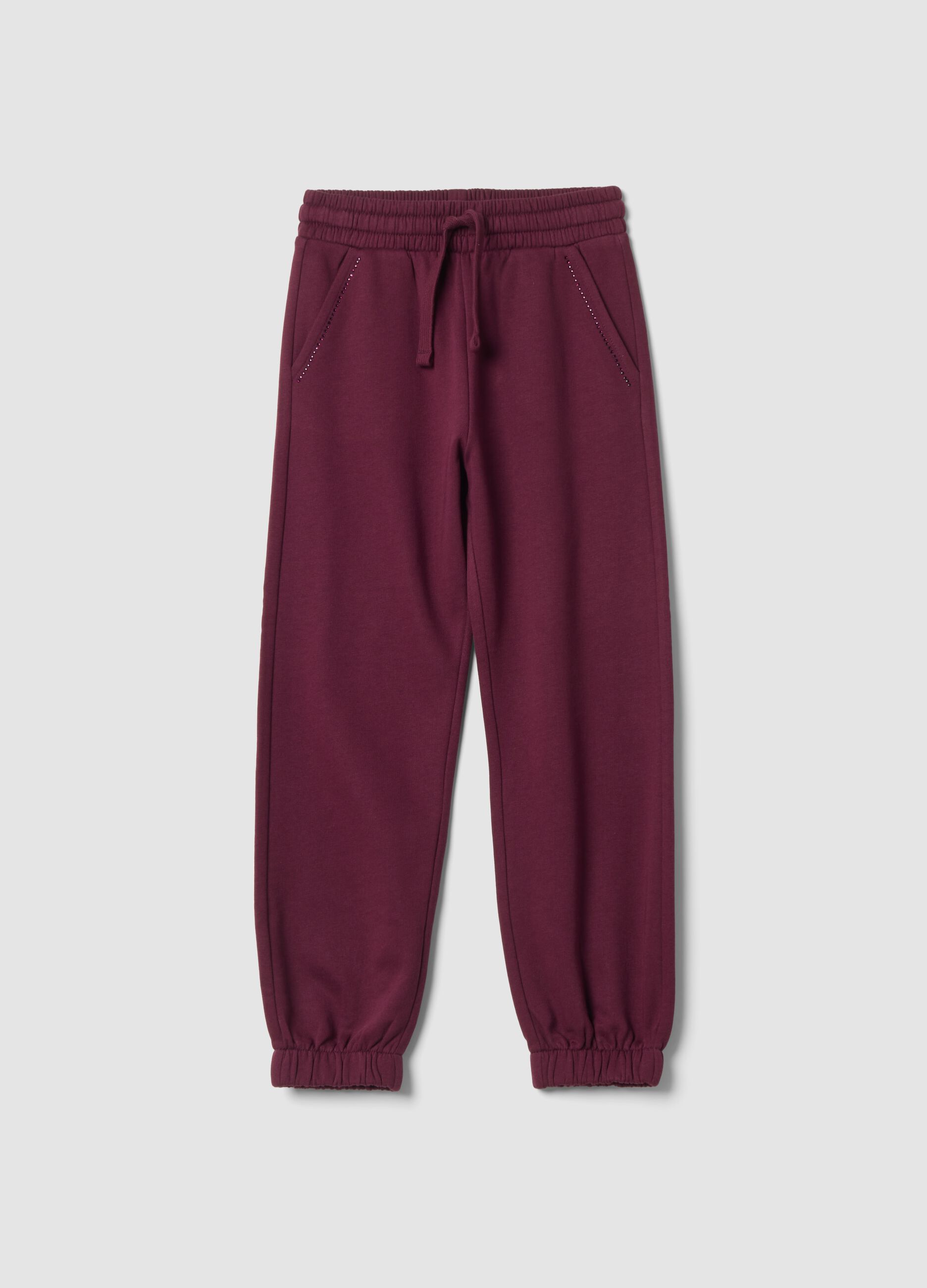 Purple regular-fit fleece joggers in pure cotton