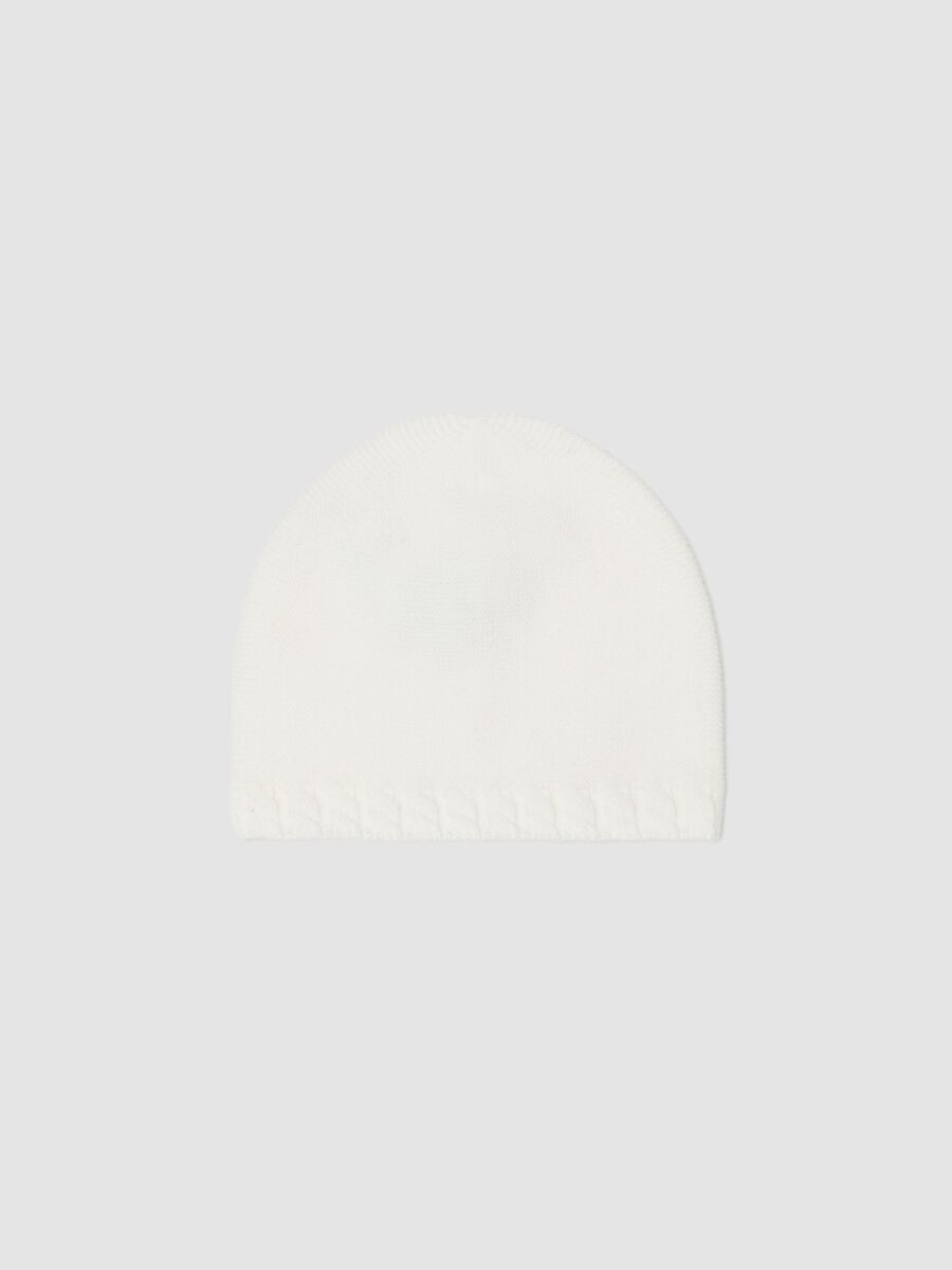 White organic cotton knitted baby hat_0