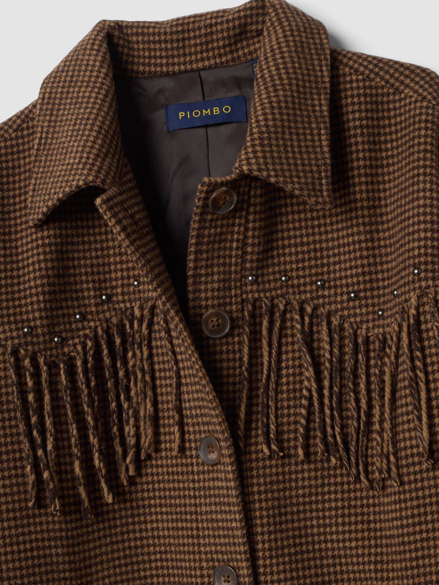 Brown wool-viscose blend blazer with applied fringes_5