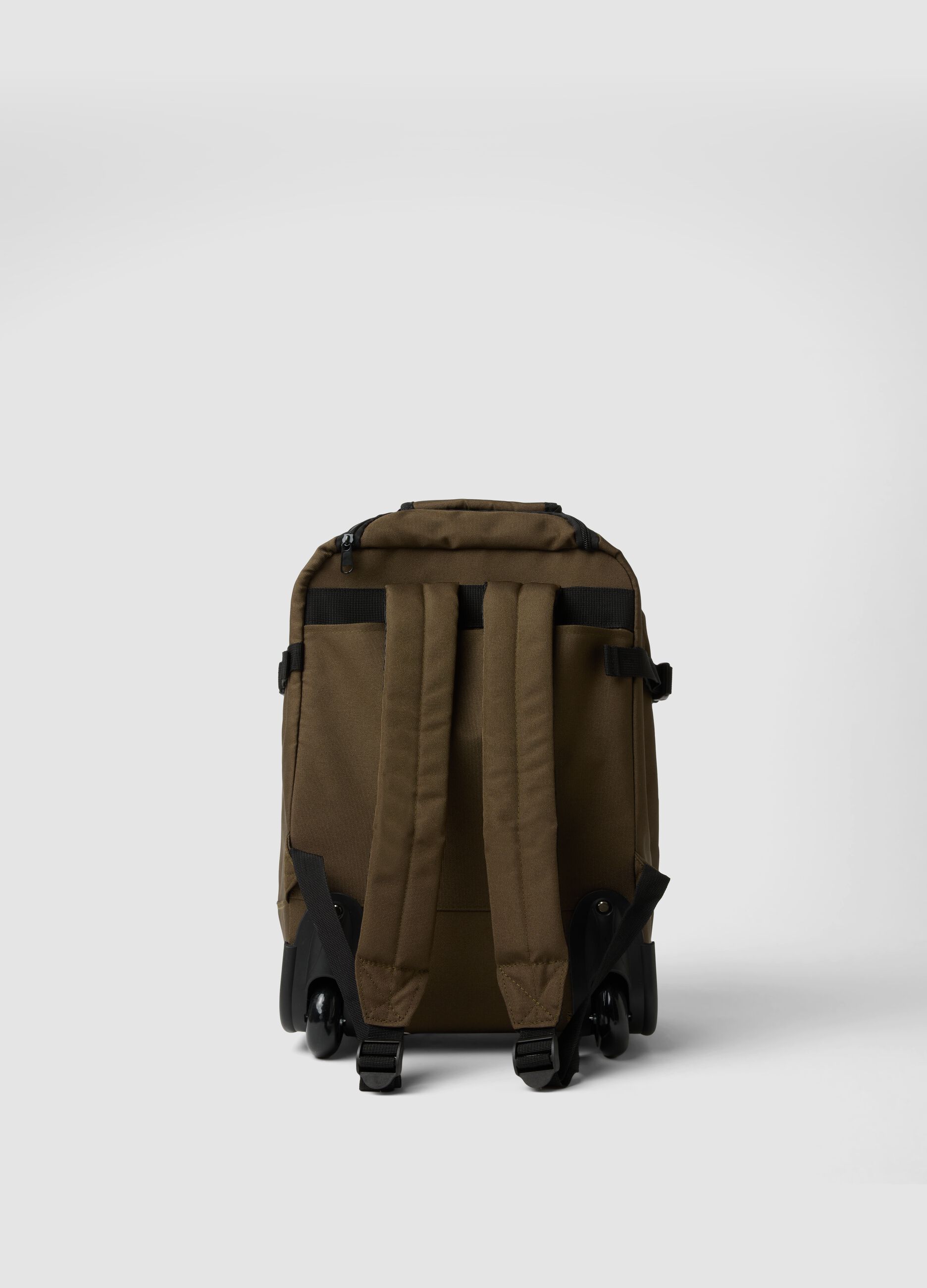 Brown trolley bag with shoulder straps and telescopic handle