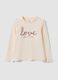 Beige long-sleeved organic cotton T-shirt with front print_0