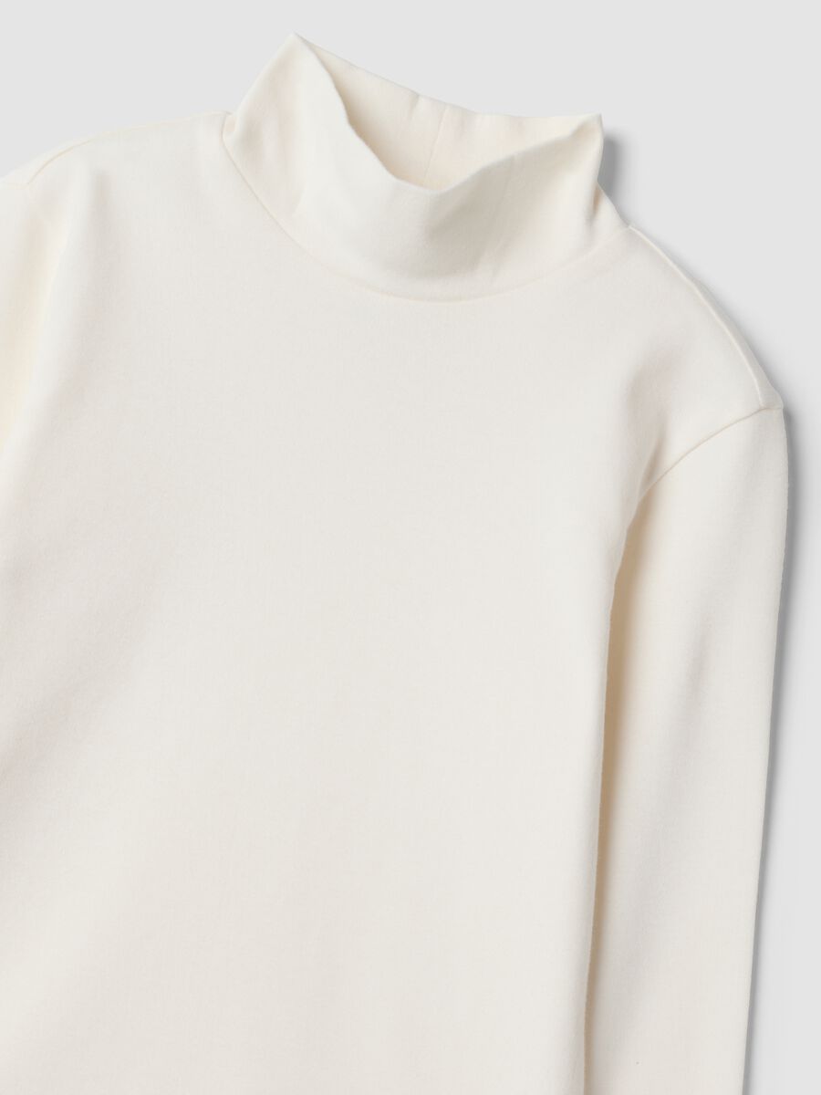 White pure organic cotton T-shirt with mock neck_5