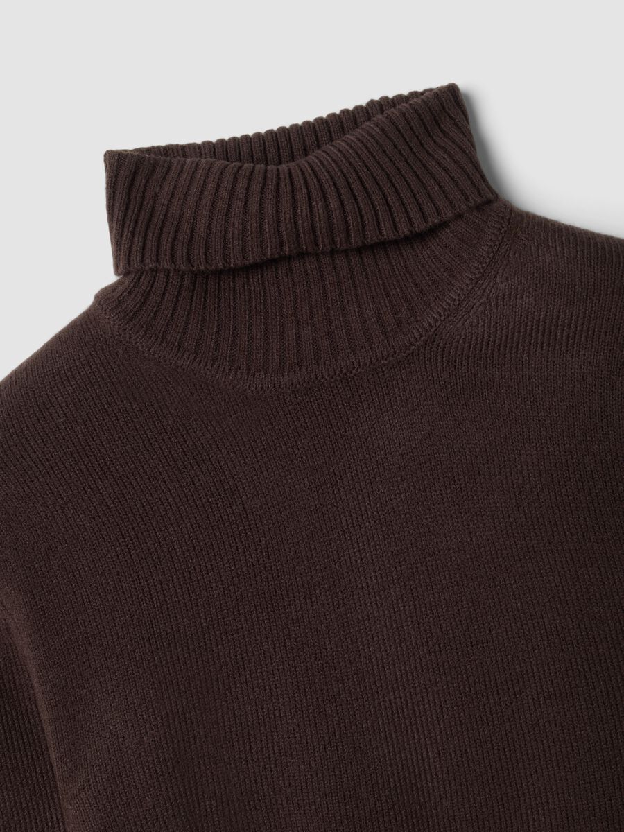 Brown regular-fit roll-neck jumper in jersey knit_1