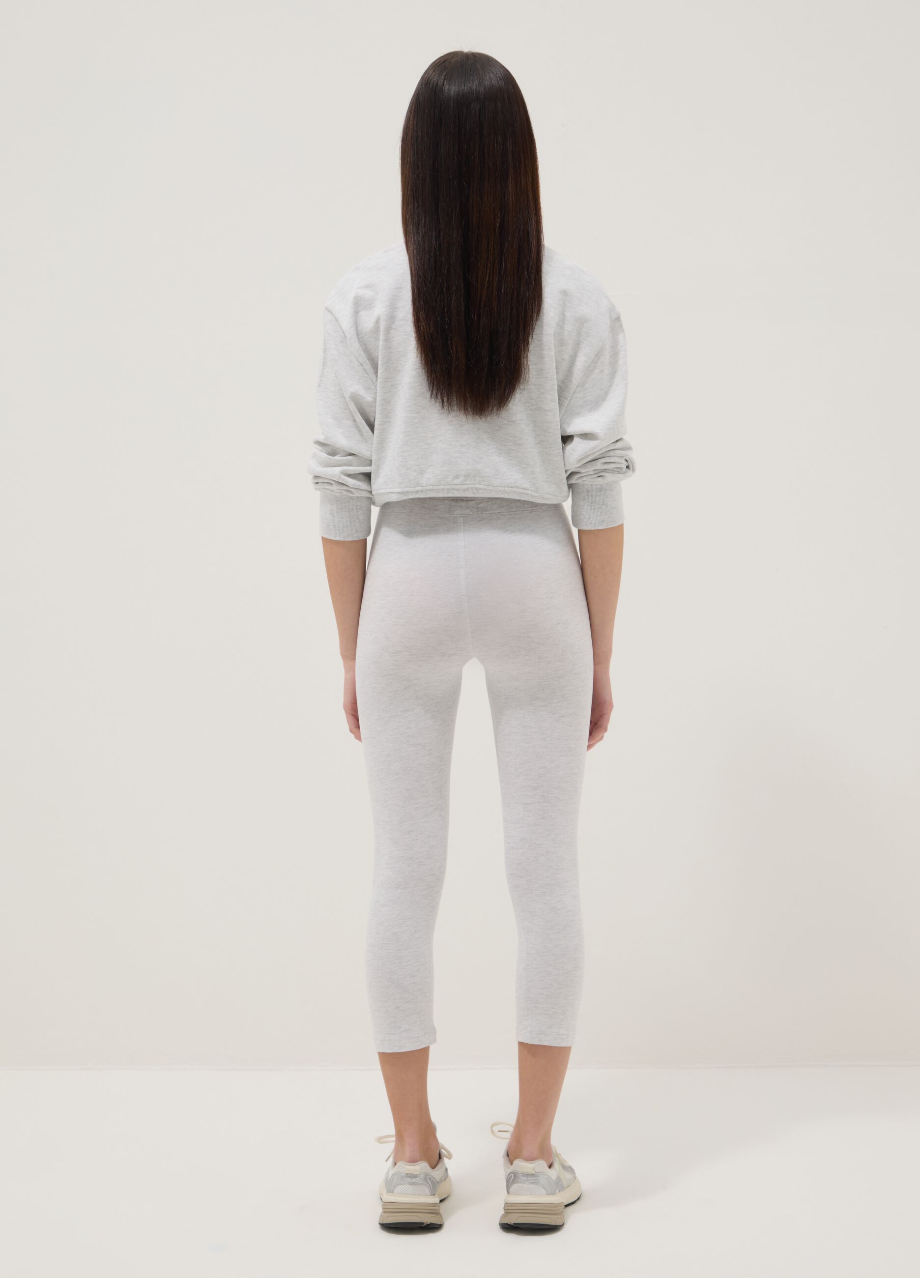 Grey cotton blend skinny leggings for girls