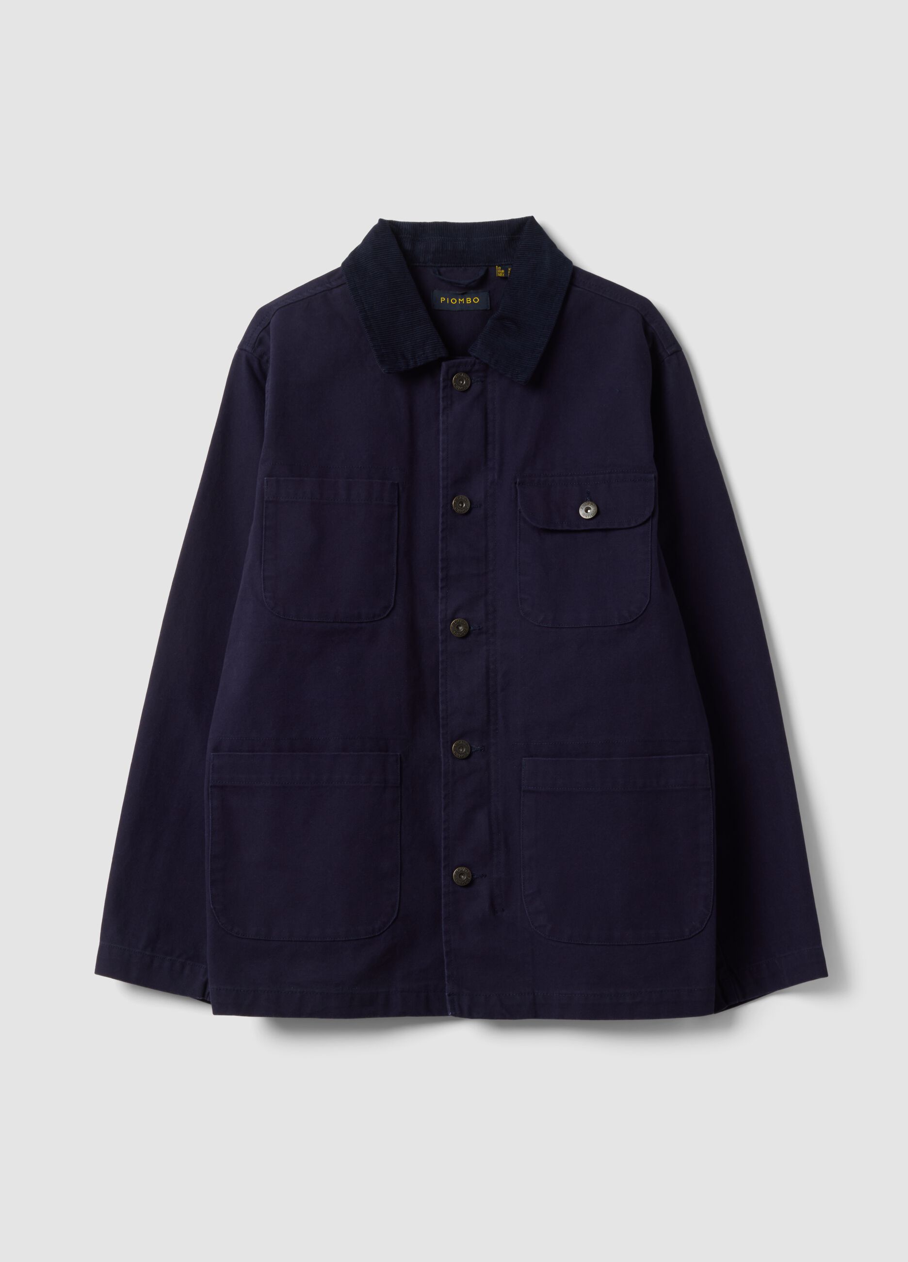 Blue pure cotton regular-fit shacket with zip