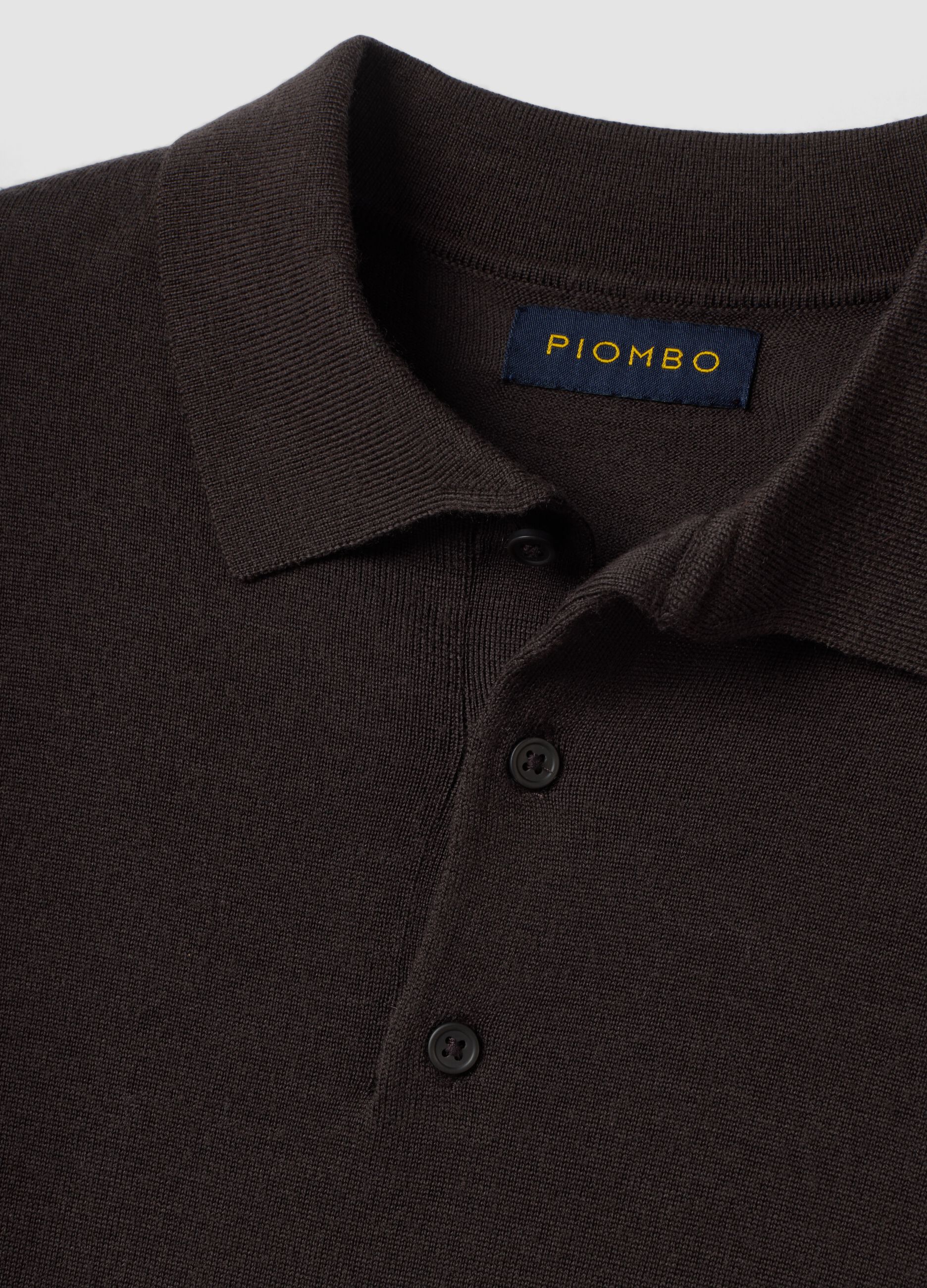 Brown pure merino wool polo jumper with polo collar