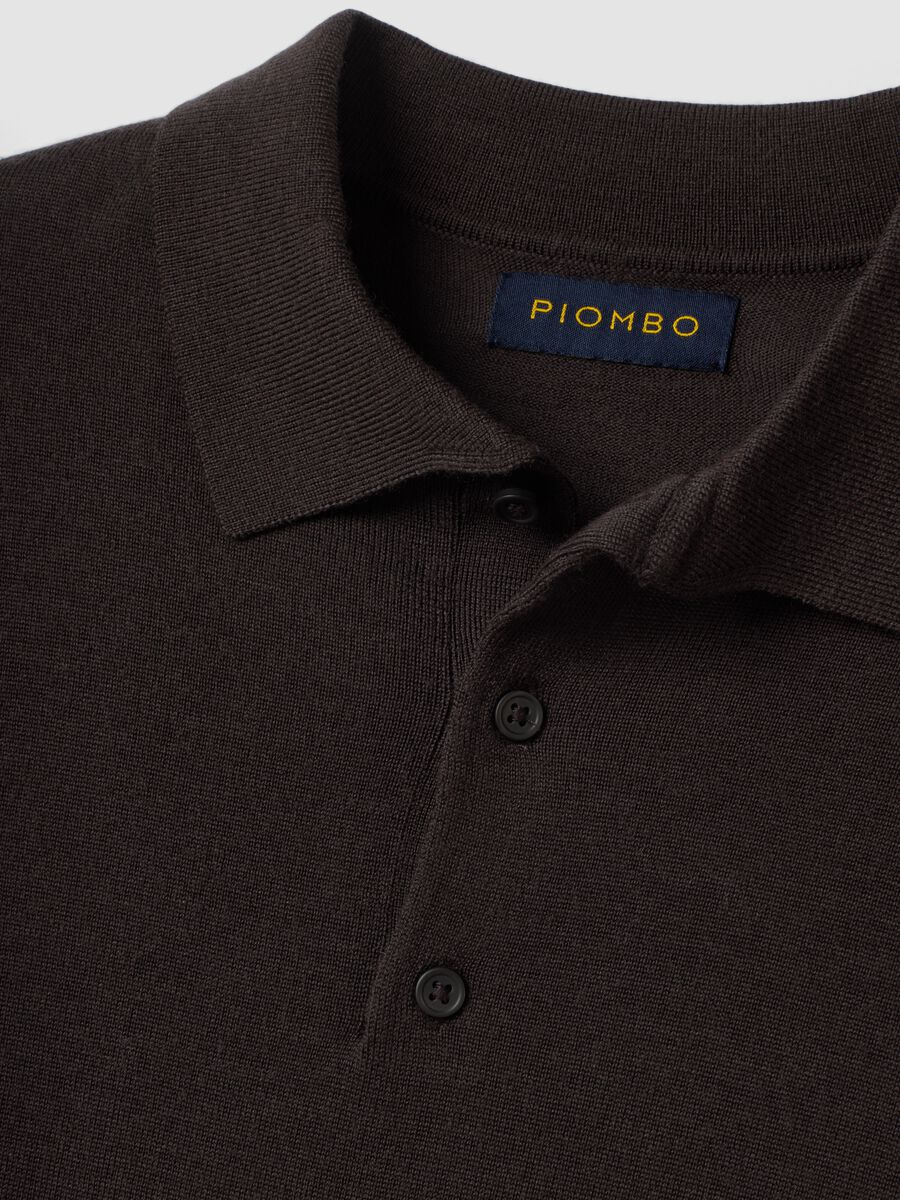 Brown pure merino wool polo jumper with polo collar_1