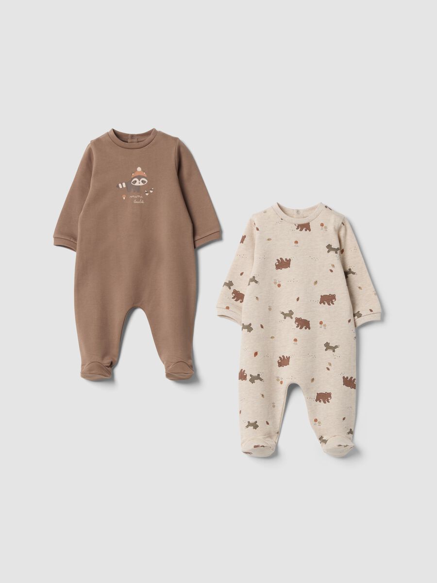 2-pack of light brown and ecru organic cotton sleepsuits_0