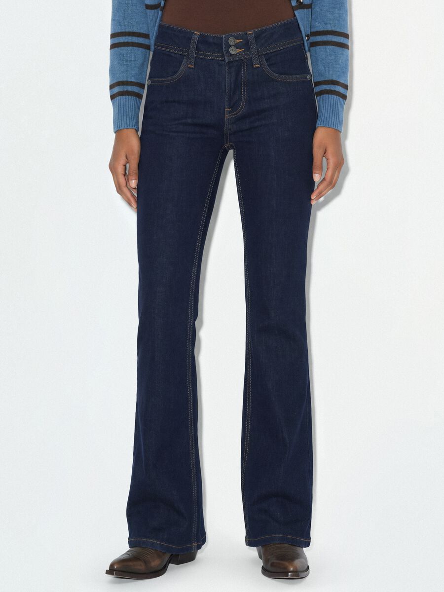 Jeans blu flare in cotone elasticizzato_2