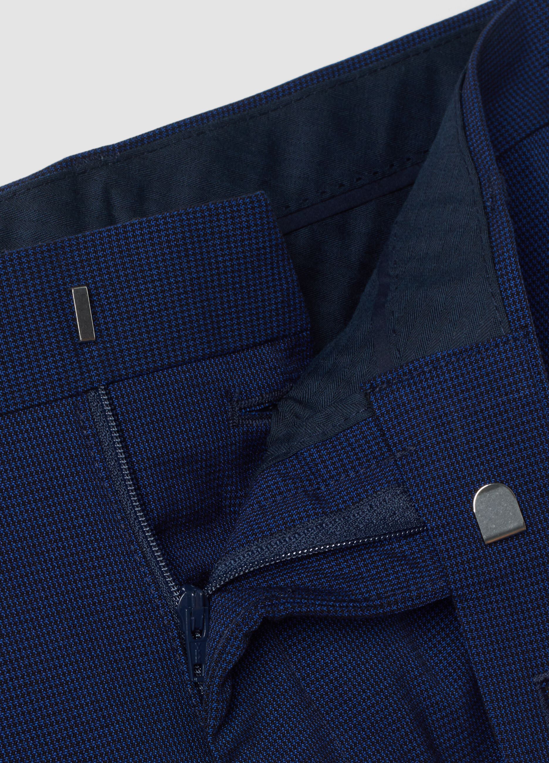 Blue slim-fit stretch formal trousers