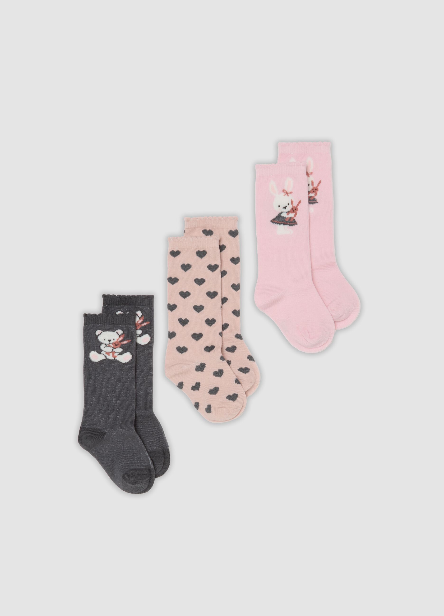 Tripack di calze lunghe rosa in cotone organico elasticizzato
