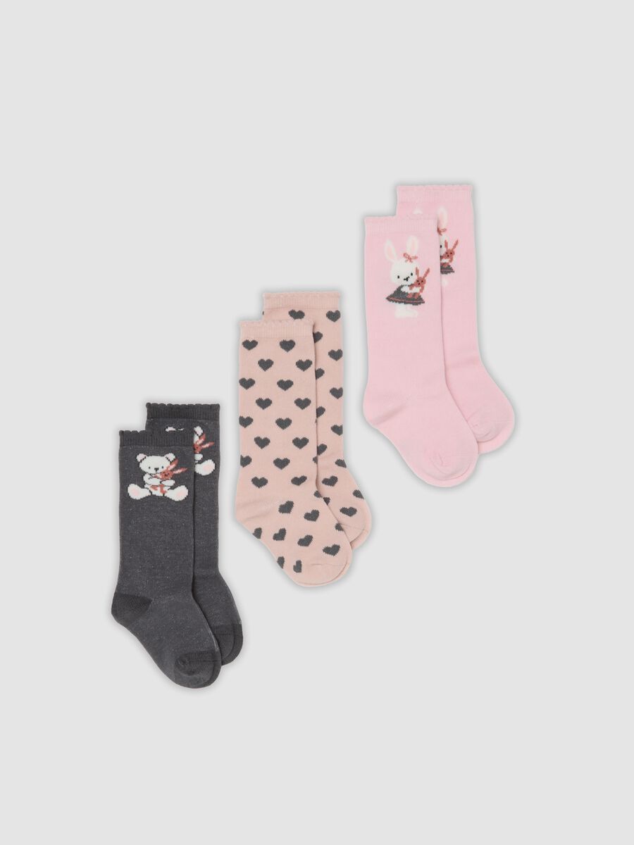 Tripack di calze lunghe rosa in cotone organico elasticizzato_0