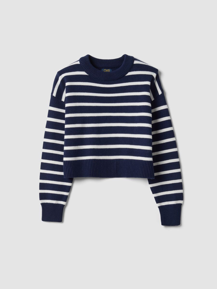 Blue striped viscose-blend crew-neck jumper_0