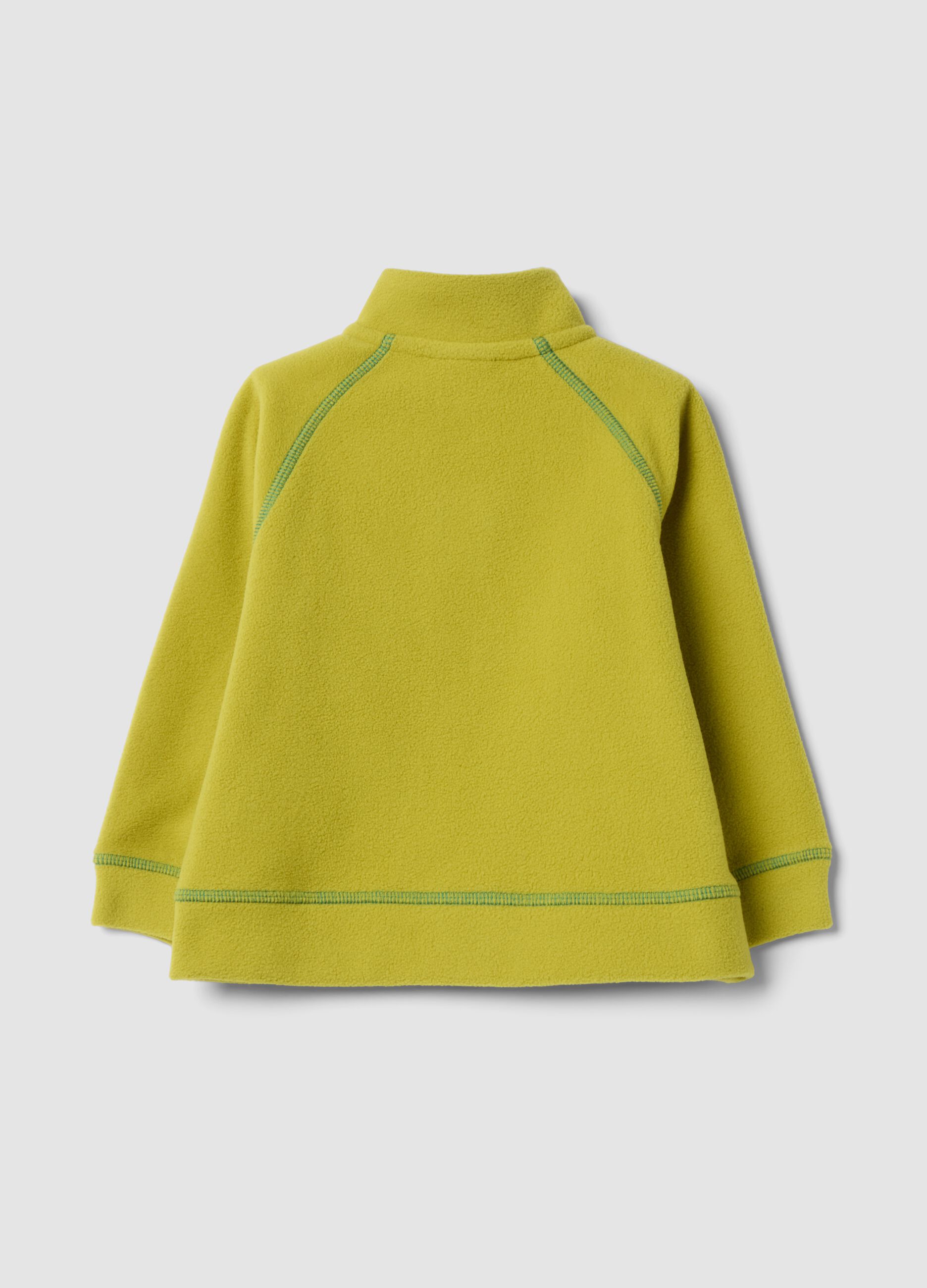 Felpa verde con girocollo e zip in pile regular fit
