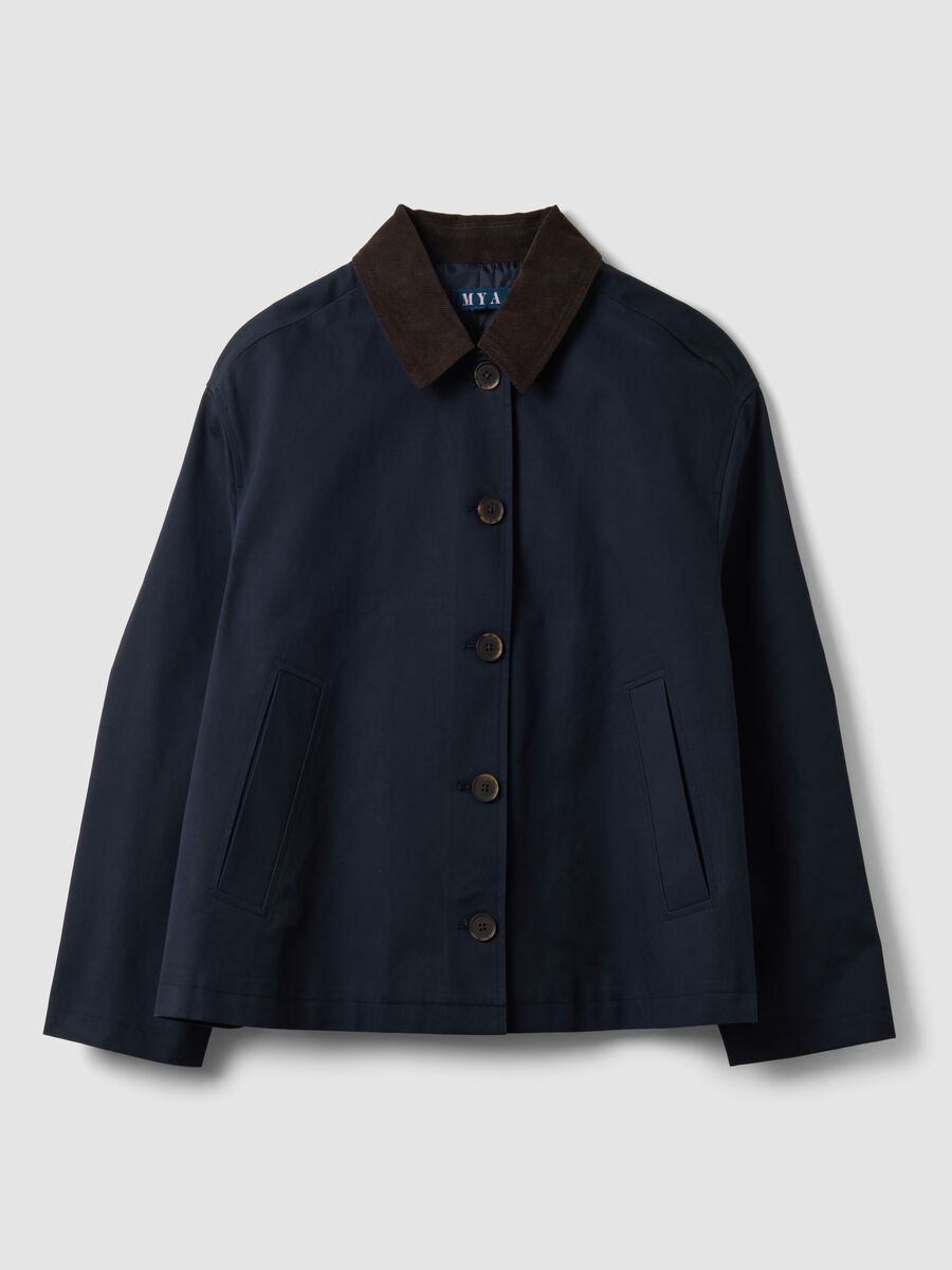 Blue pure cotton jacket with contrasting collar, regular fit_4