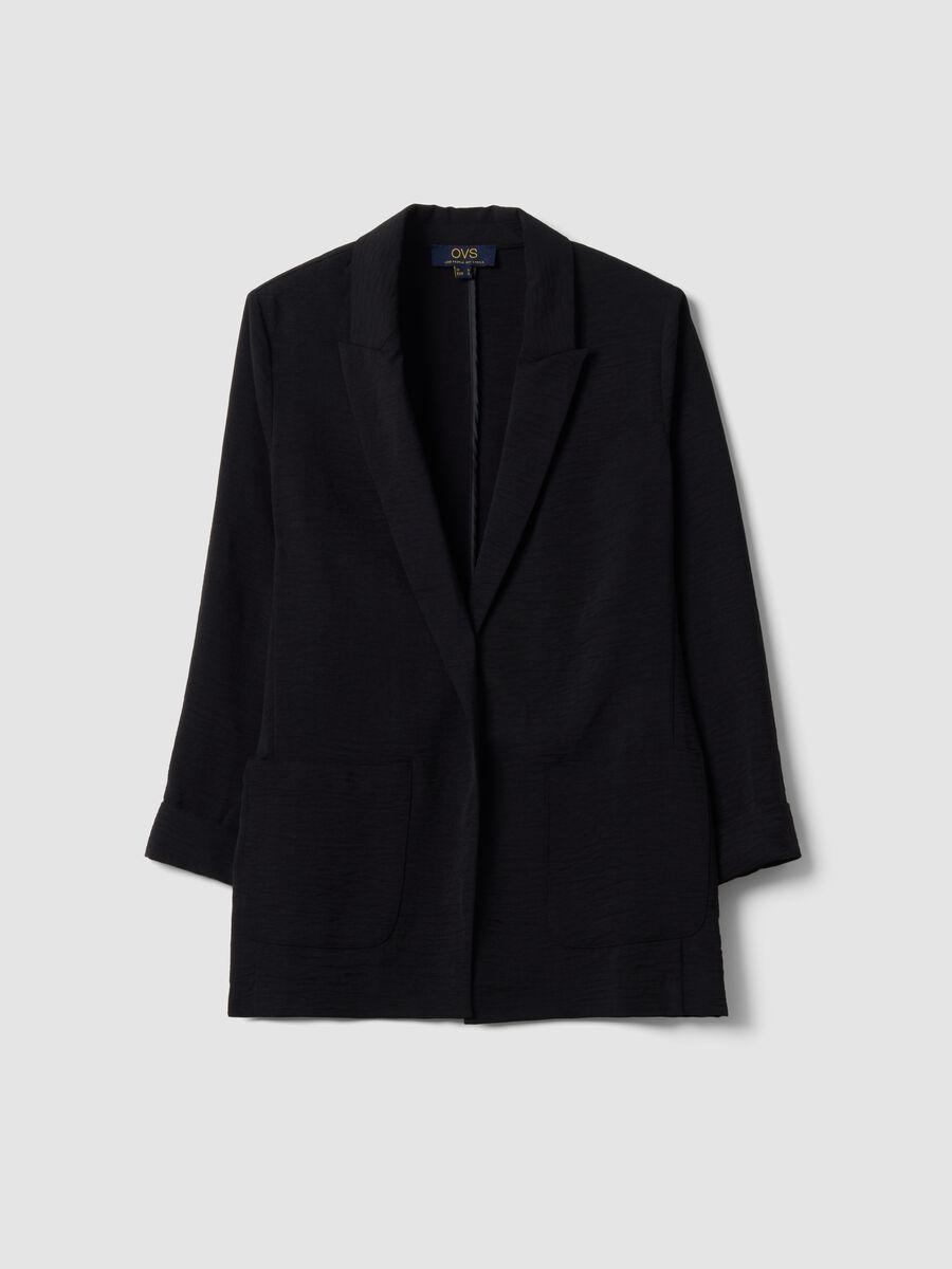 Black regular-fit blazer with classic lapels_4