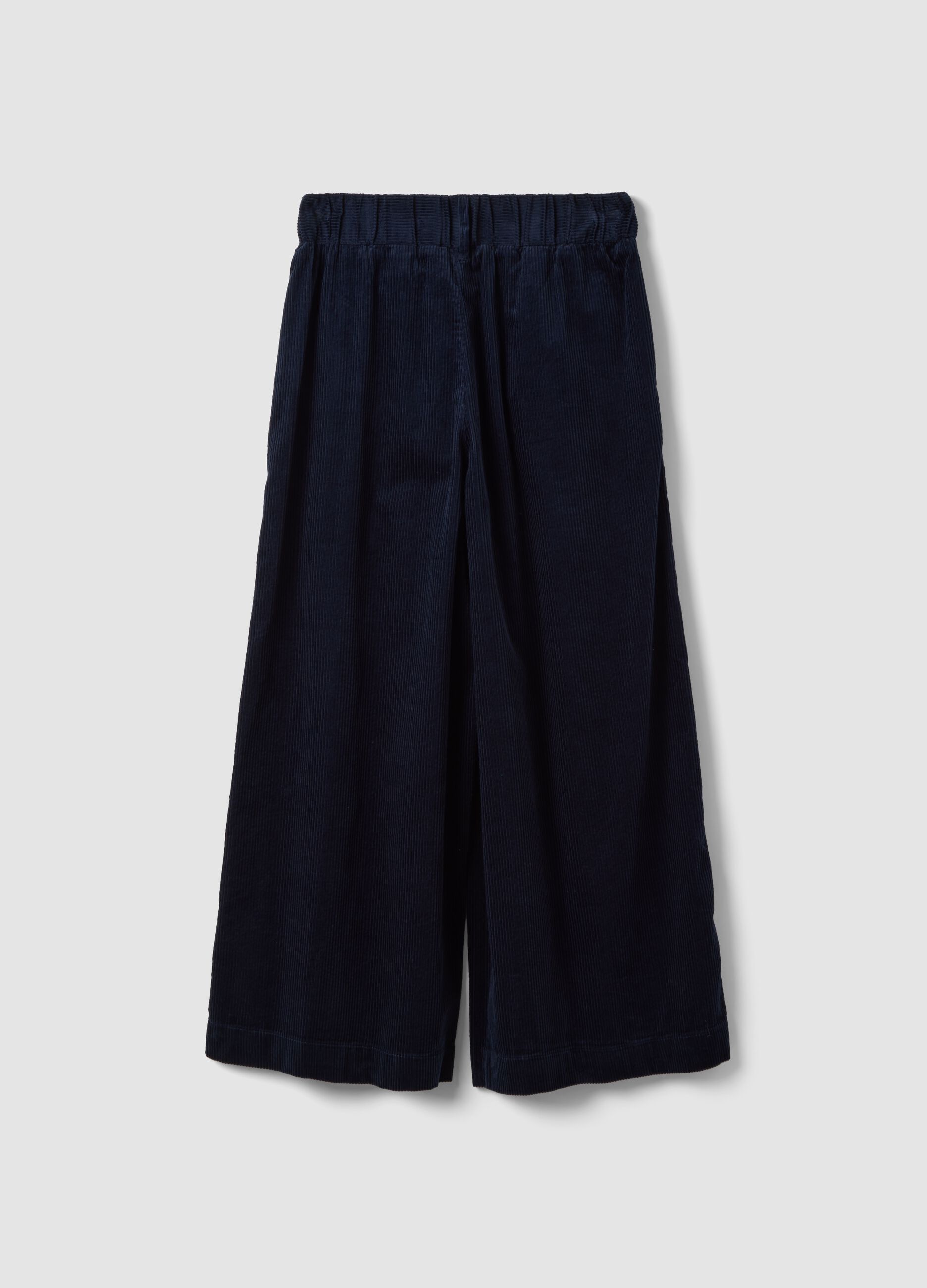 Pantaloni blu navy in puro cotone a coste regular fit